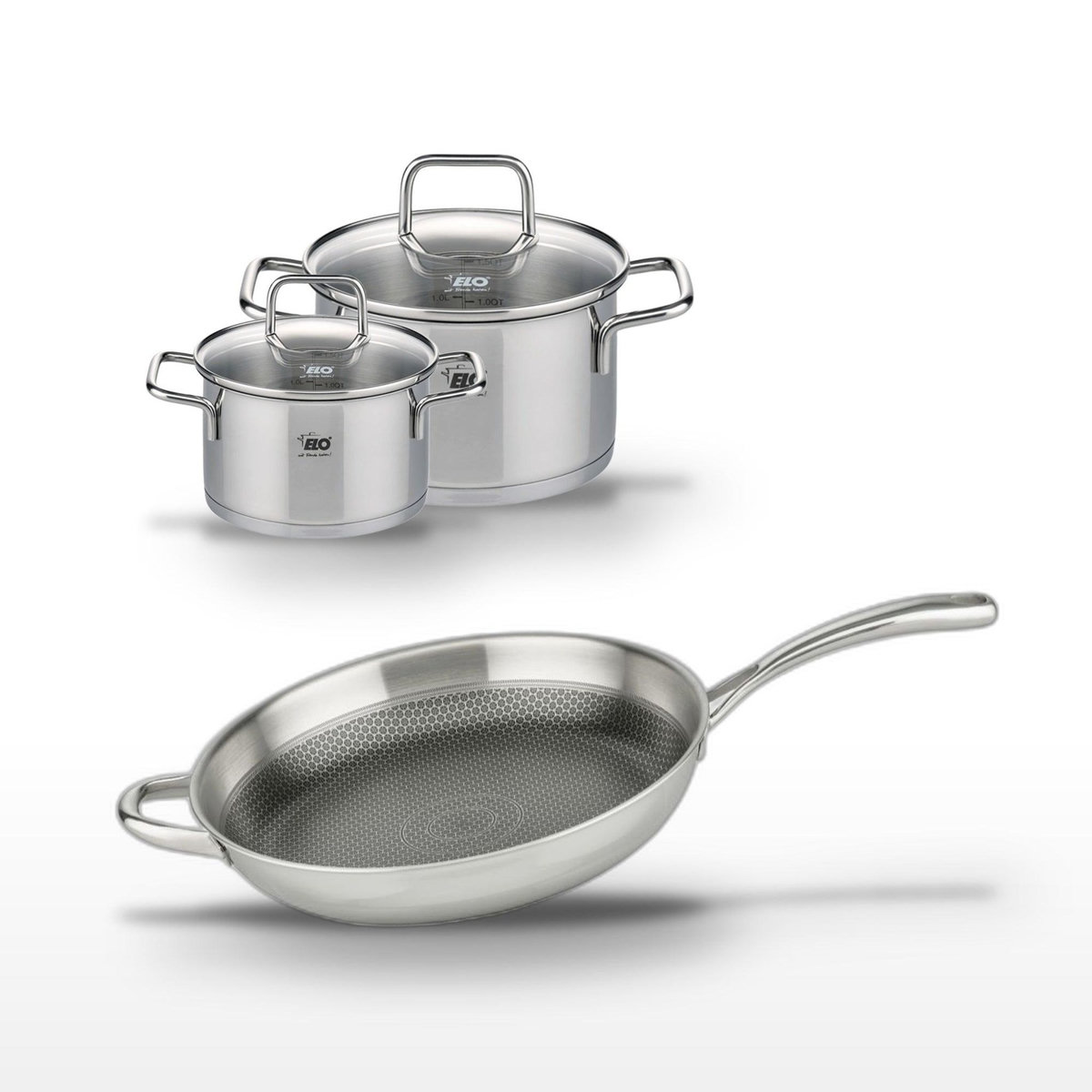 ELO Lot Poêle 32 cm & 2 Faitouts 16/12 cm Elo Relief Evolution