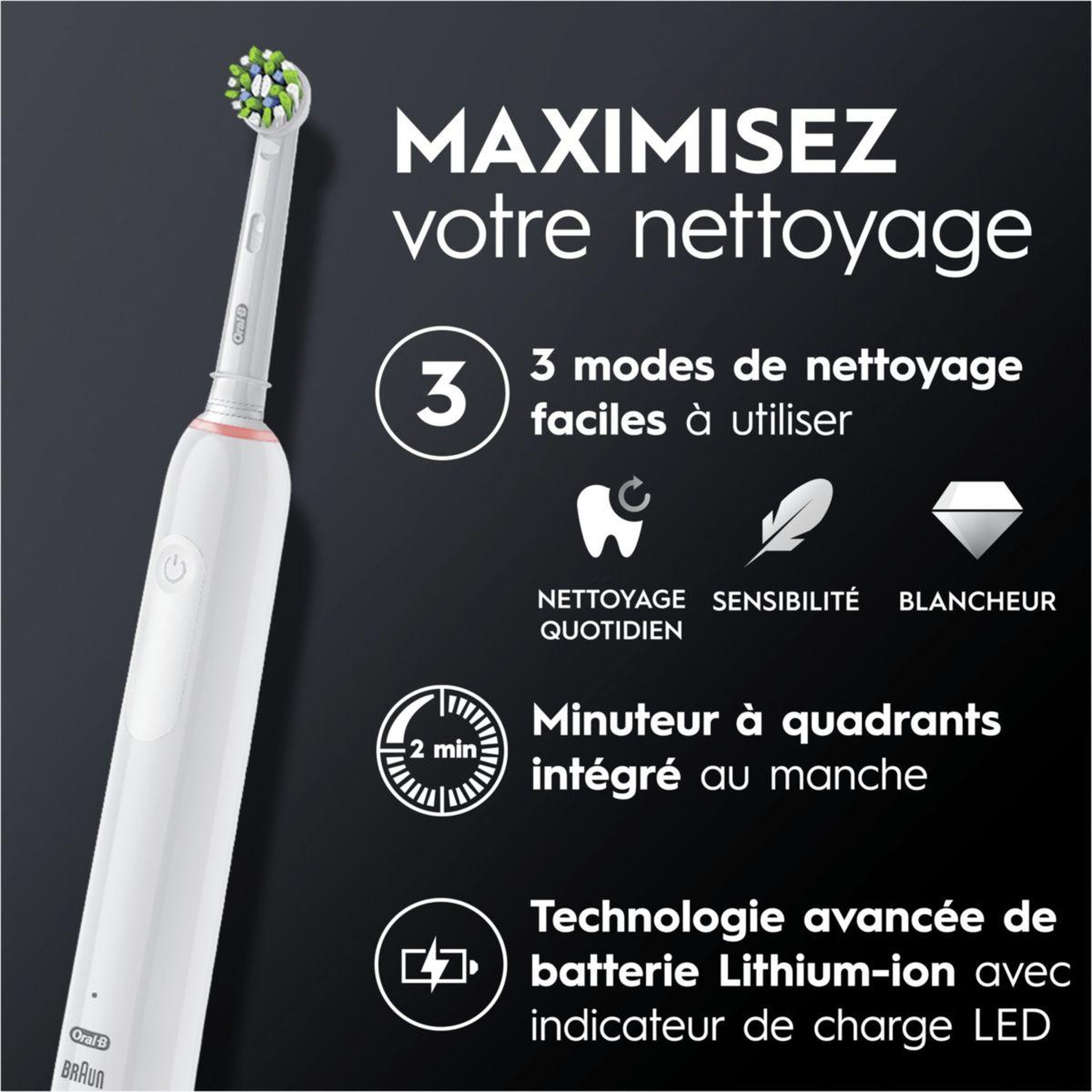 Voir la diapositive 4 : ORAL B Brosse à dents électrique Pro 3900 DUO - Noire Et Blanche