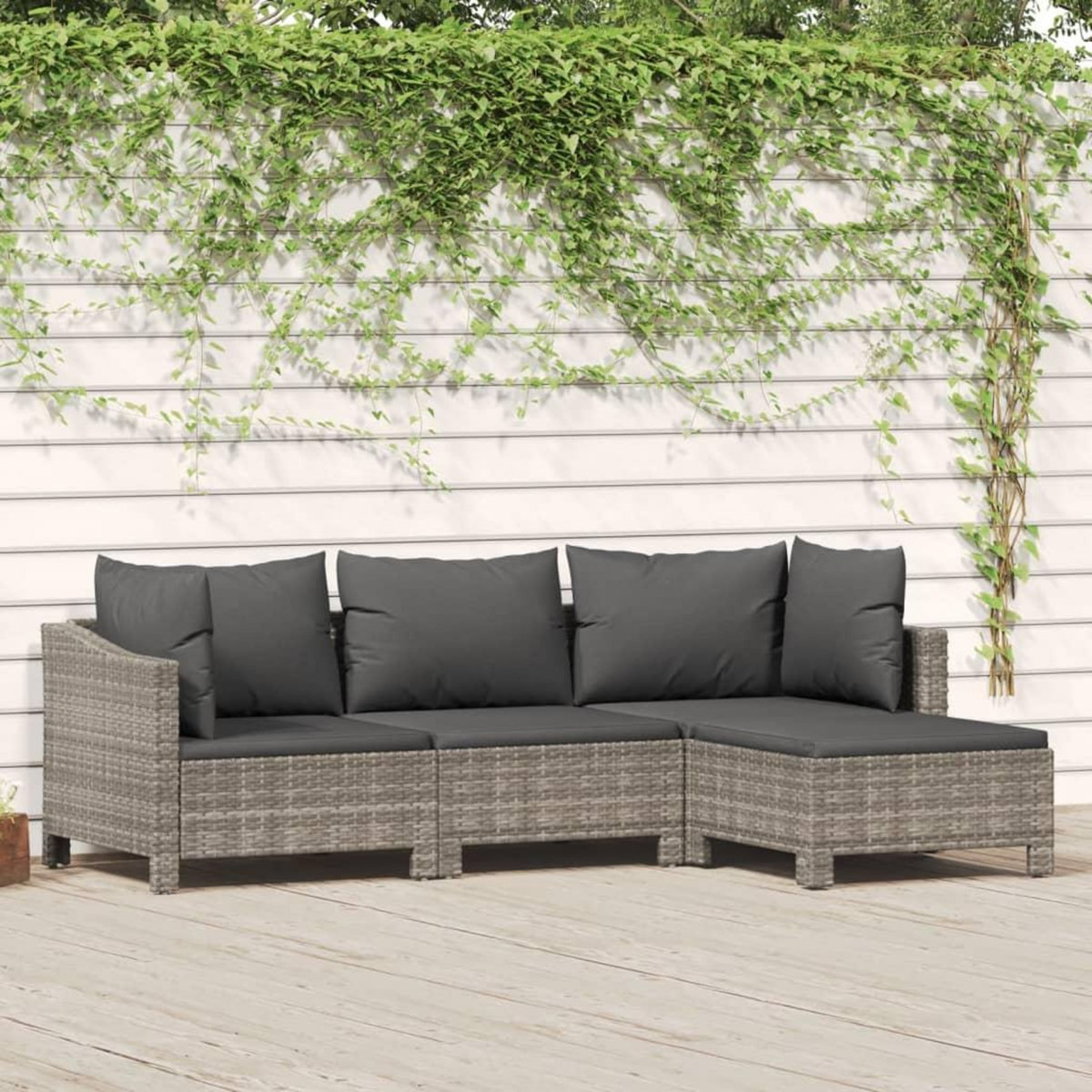 VIDAXL Salon de jardin 4 pcs avec coussins Gris Resine tressee