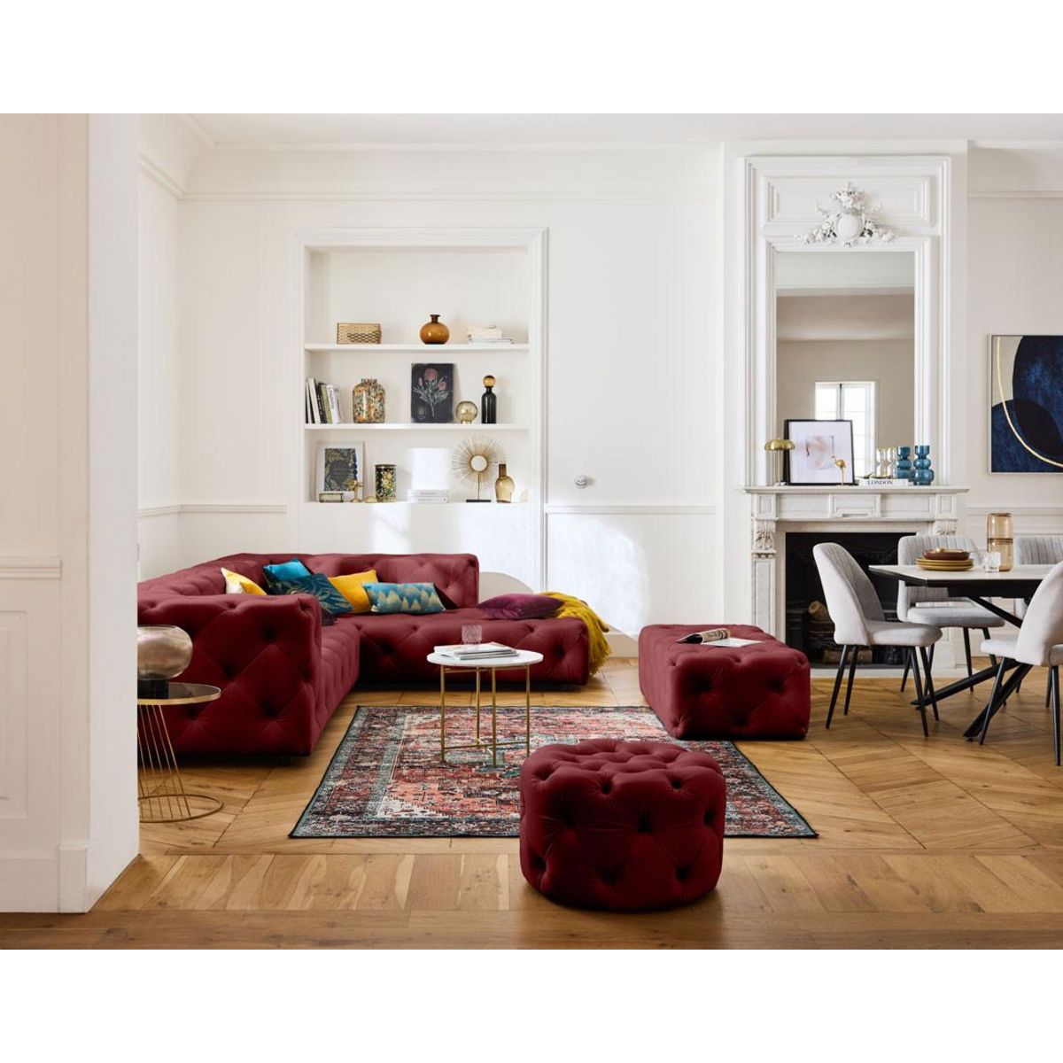 LISA DESIGN Gallata - canapé chesterfield d'angle droit - 5 places - en velours