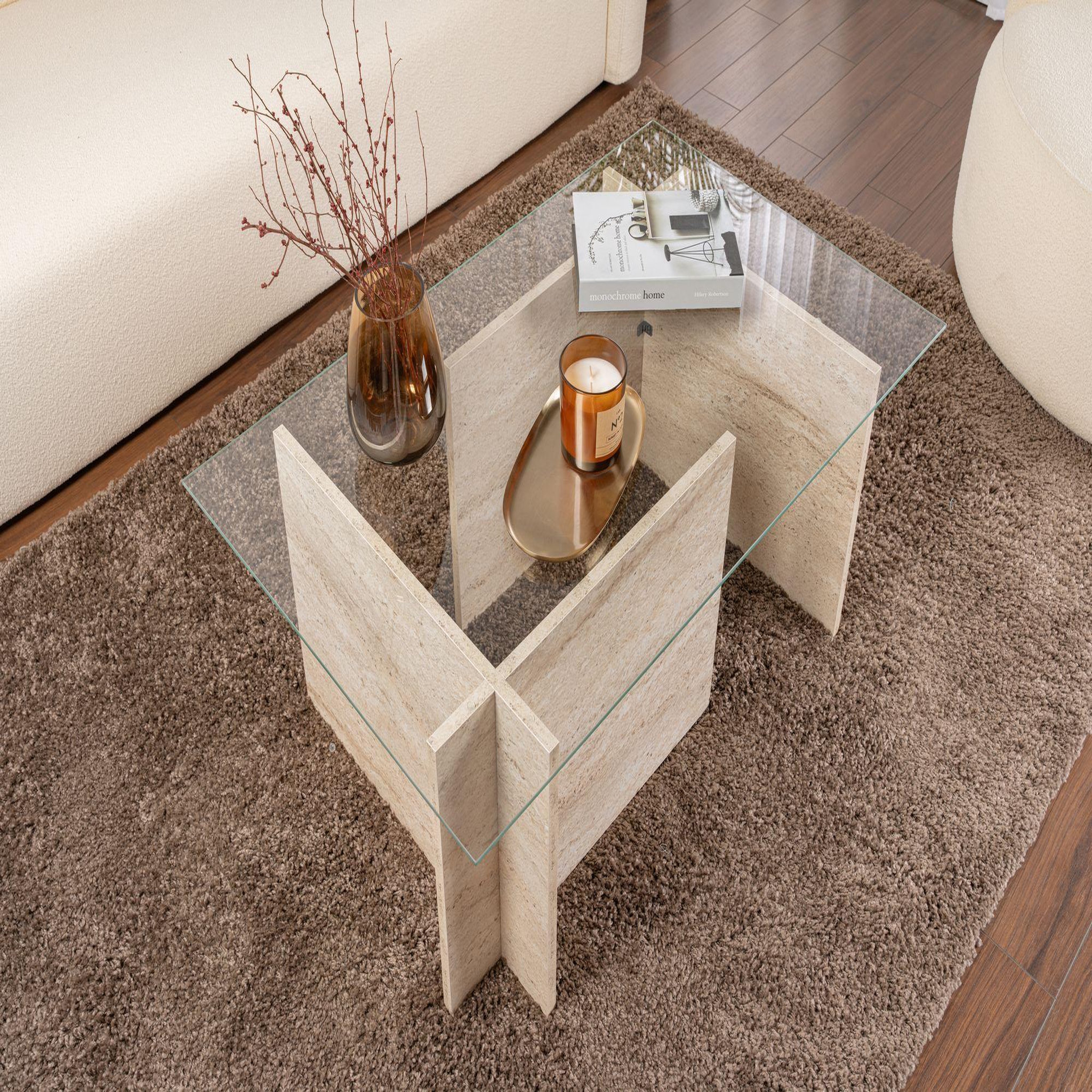 Voir la diapositive 3 : Habitat et Jardin Table basse en bois  vetrino  - 105 x 65 x 40 cm - travertin