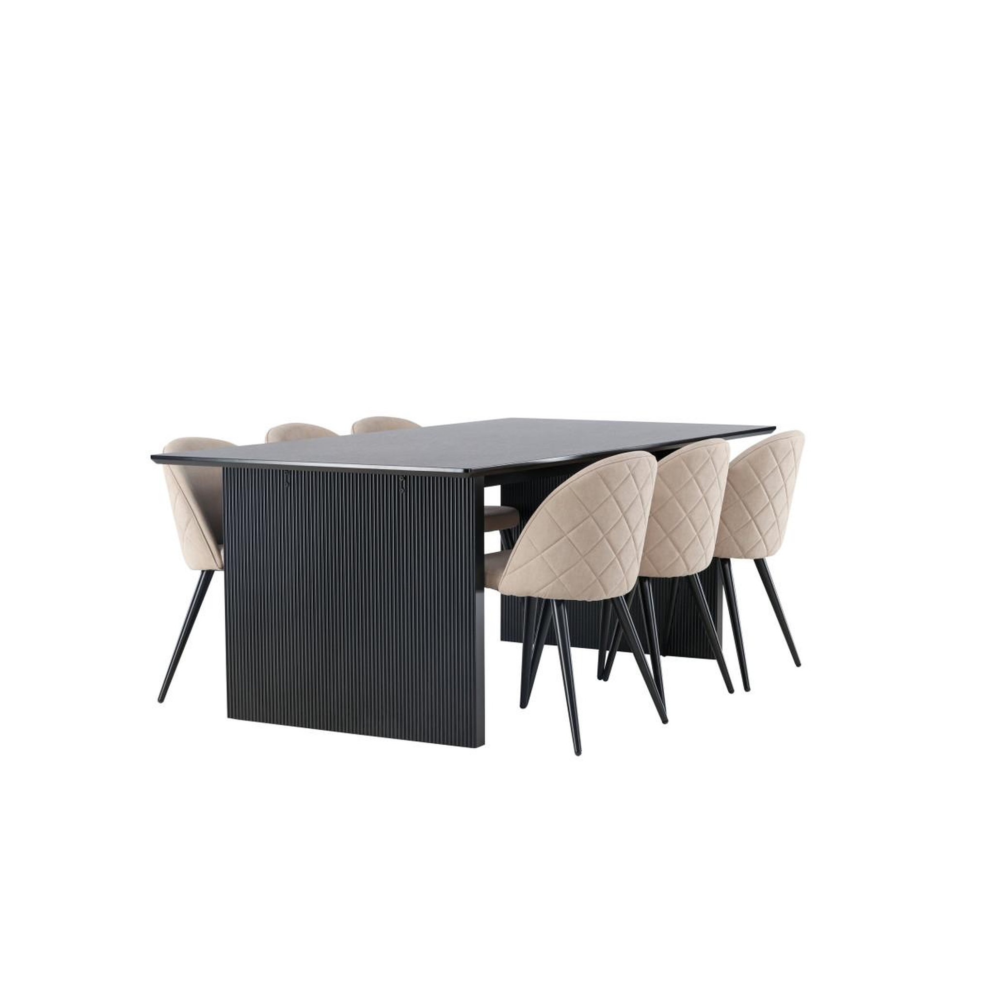 Voir la diapositive 4 : Paris Prix Ensemble table à manger & 6 chaises  vail & velvet  200cm beige & noir