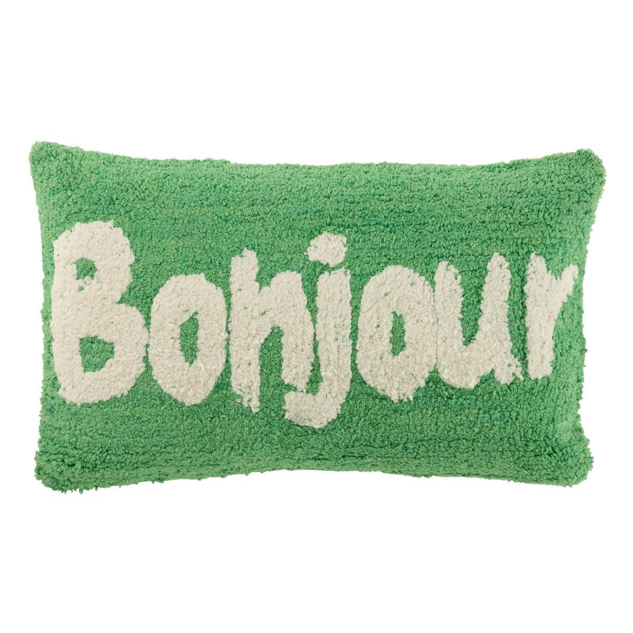 J-LINE Coussin déco tufté bonjour  polly  30x50cm vert
