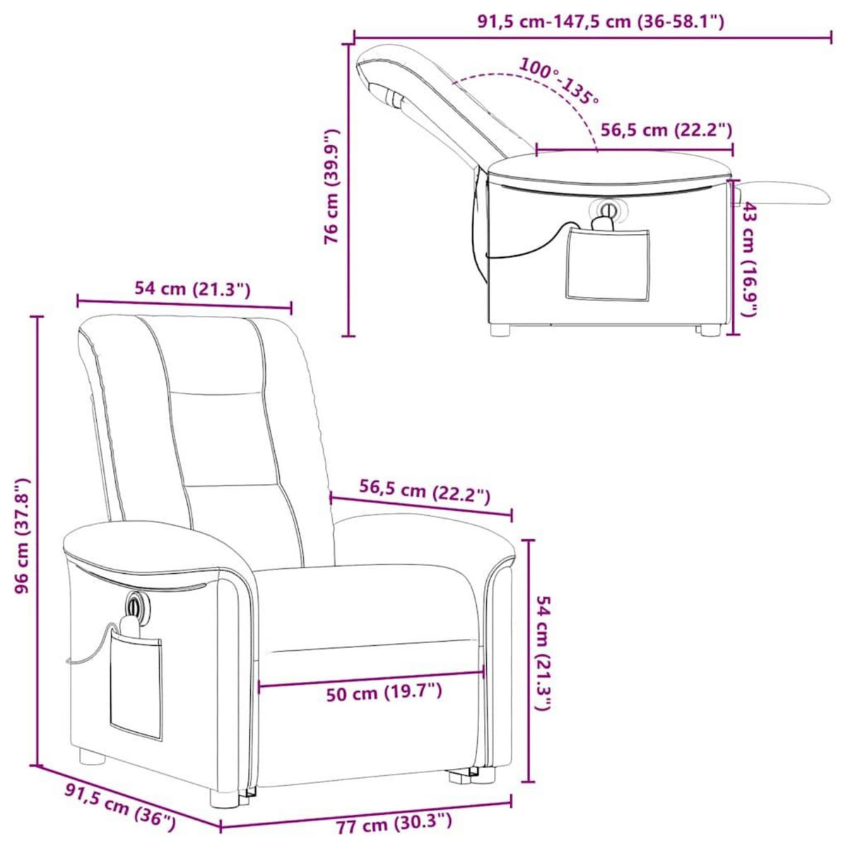 VIDAXL Fauteuil inclinable de massage electrique Gris clair Tissu
