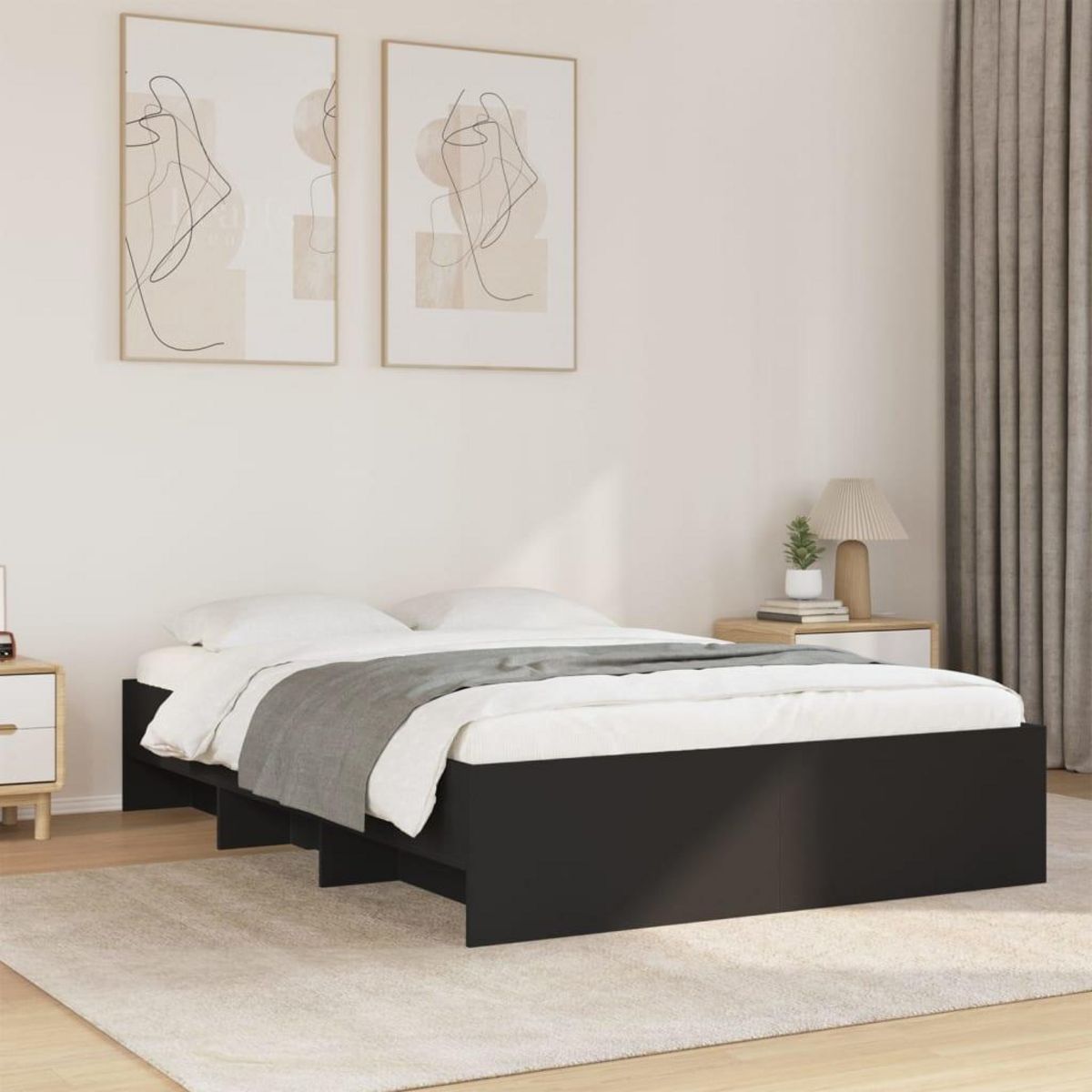 VIDAXL Cadre de lit sans matelas noir 140x200 cm bois d'ingenierie