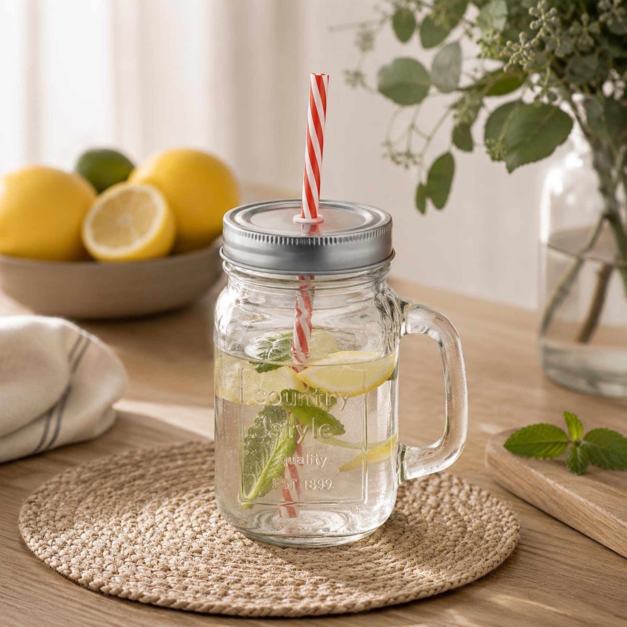 Voir la diapositive 2 : SECRET DE GOURMET Chope en verre & paille  souhay  45cl transparent