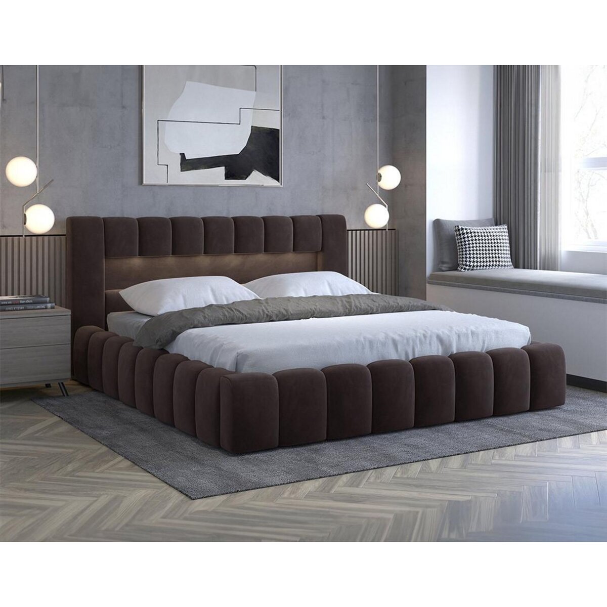 BEST MOBILIER Cleo - lit coffre avec led - 140x200 cm - sommier inclus - en velours