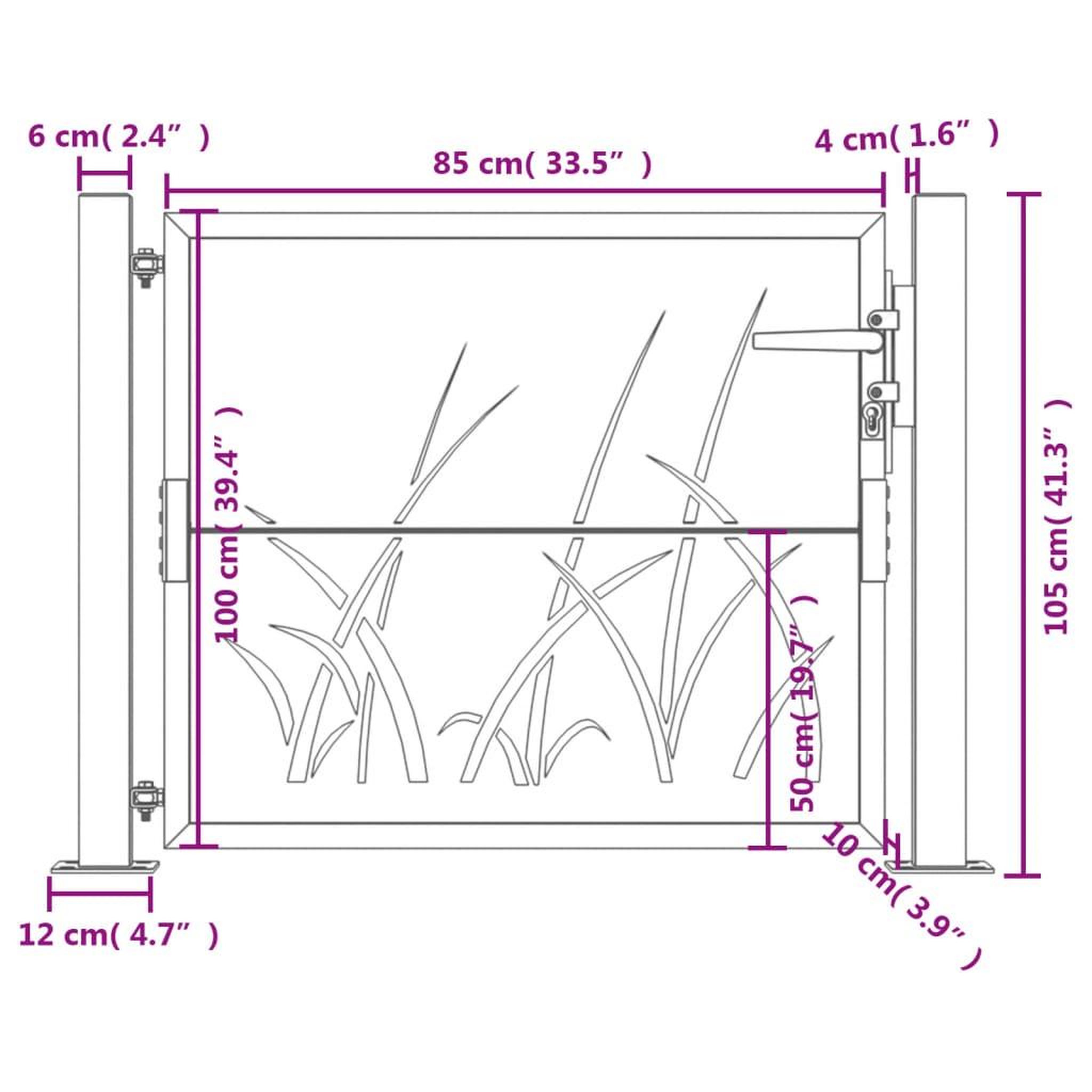 Voir la diapositive 6 : VIDAXL Portail de jardin anthracite 105x105cm acier conception d'herbe