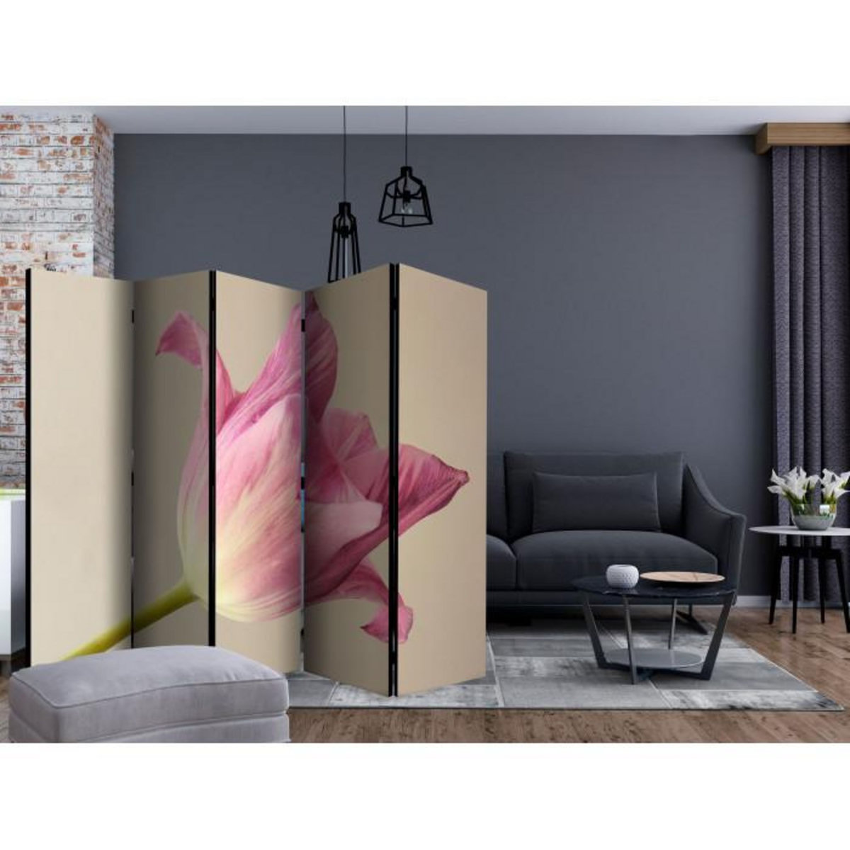 Paris Prix Paravent 5 Volets  Pink Tulip  172x225cm