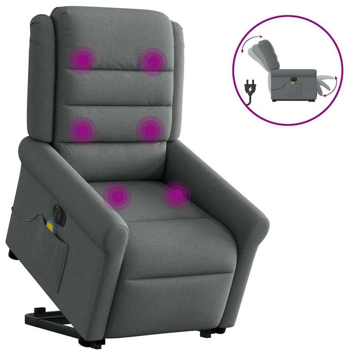 VIDAXL Fauteuil inclinable de massage electrique Gris fonce Tissu