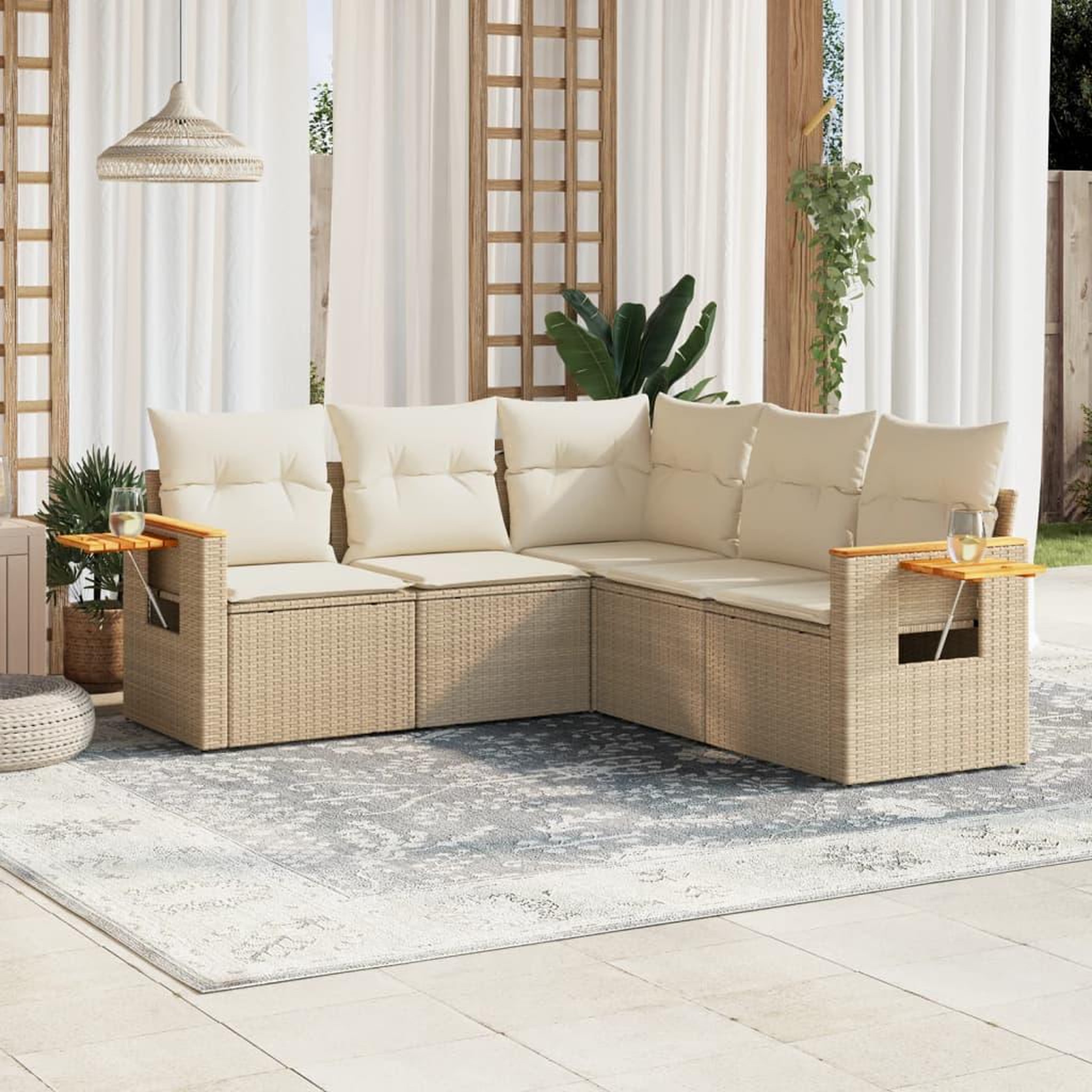 Voir la diapositive 1 : VIDAXL Salon de jardin avec coussins 5 pcs beige resine tressee