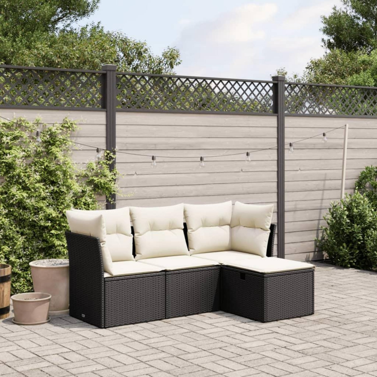 VIDAXL Salon de jardin 4 pcs avec coussins noir resine tressee