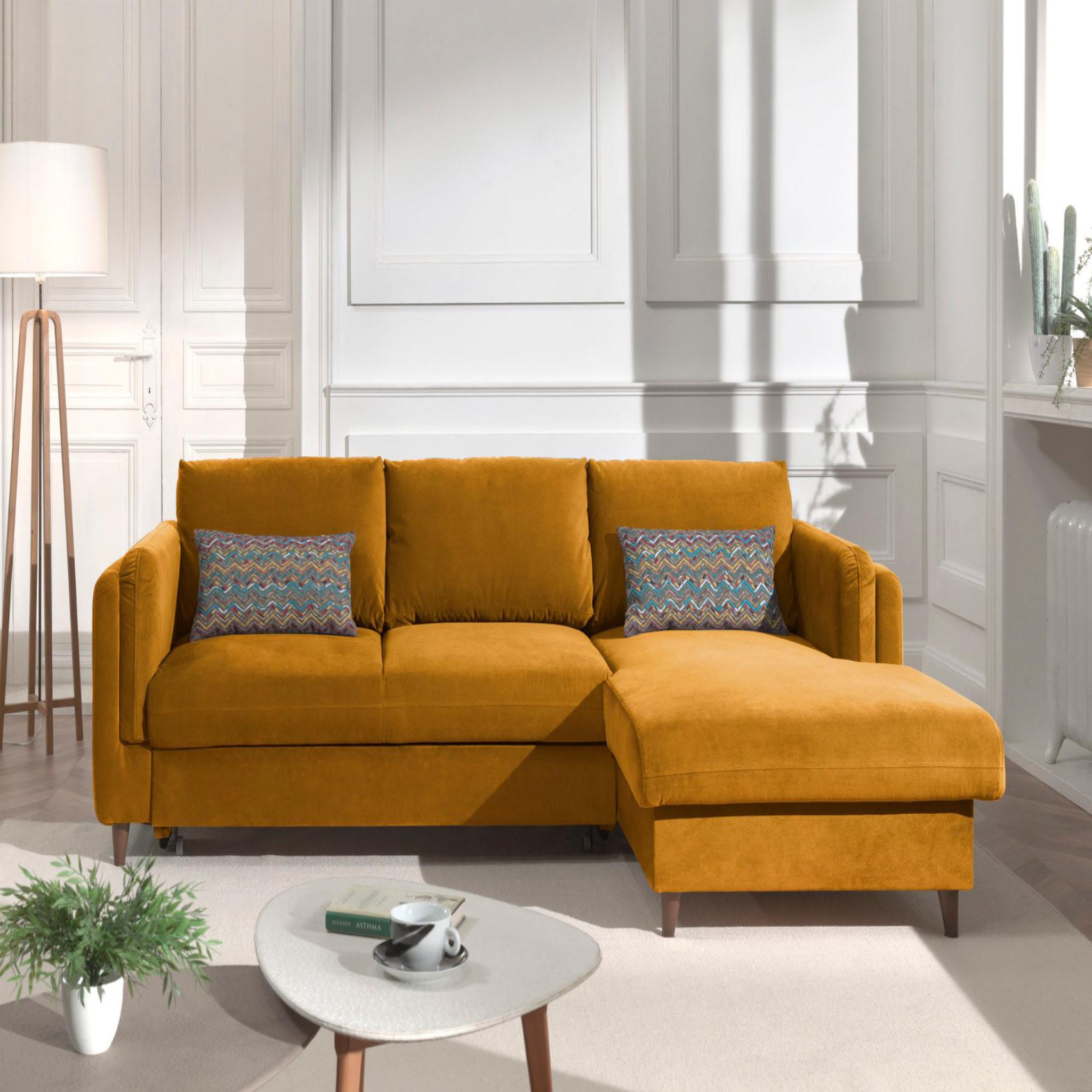 Voir la diapositive 2 : BEST MOBILIER Brooke - canapé d'angle droit - convertible avec coffre - 4 places - en velours