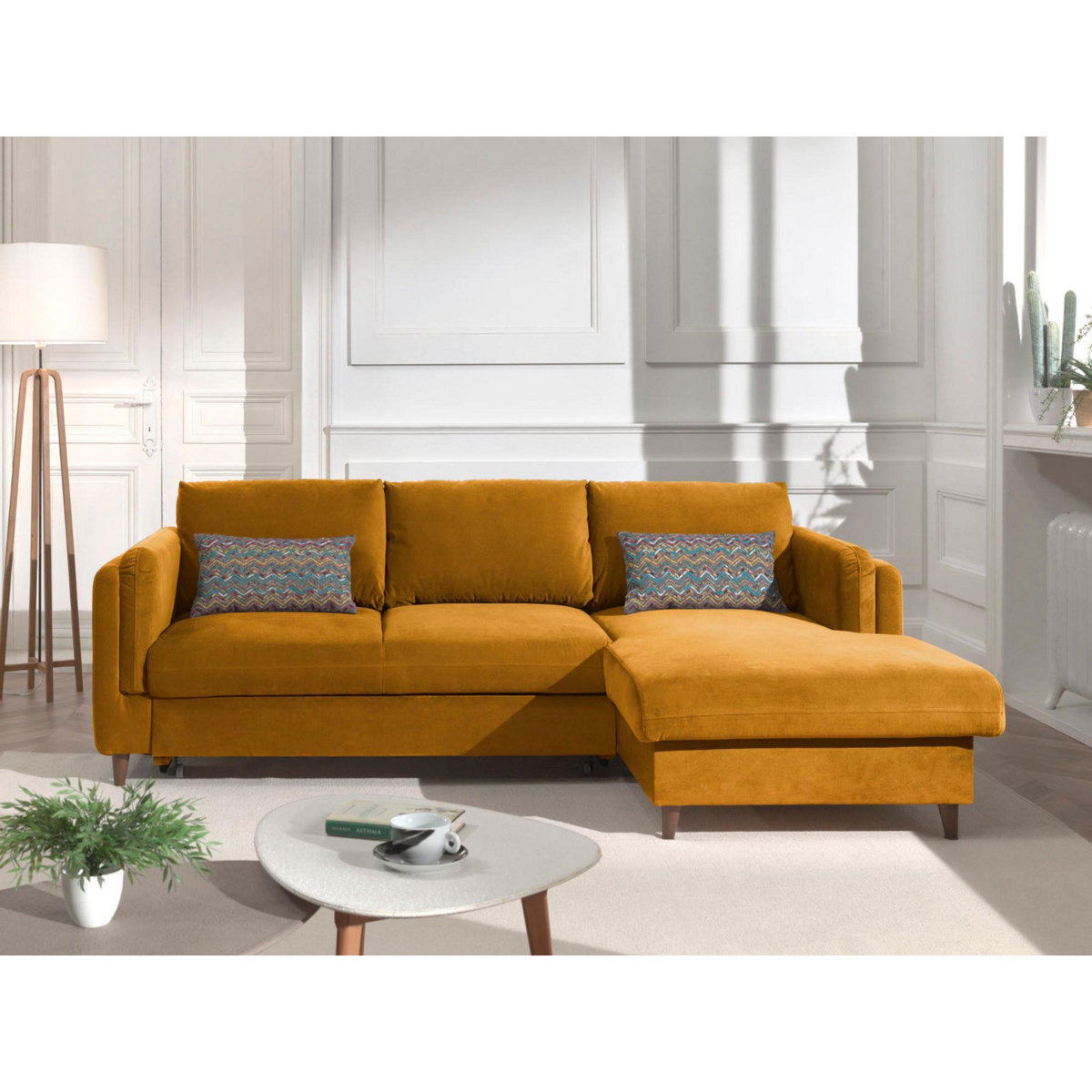 LISA DESIGN Brooke - canapé d'angle droit - convertible avec coffre - 4 places - en velours