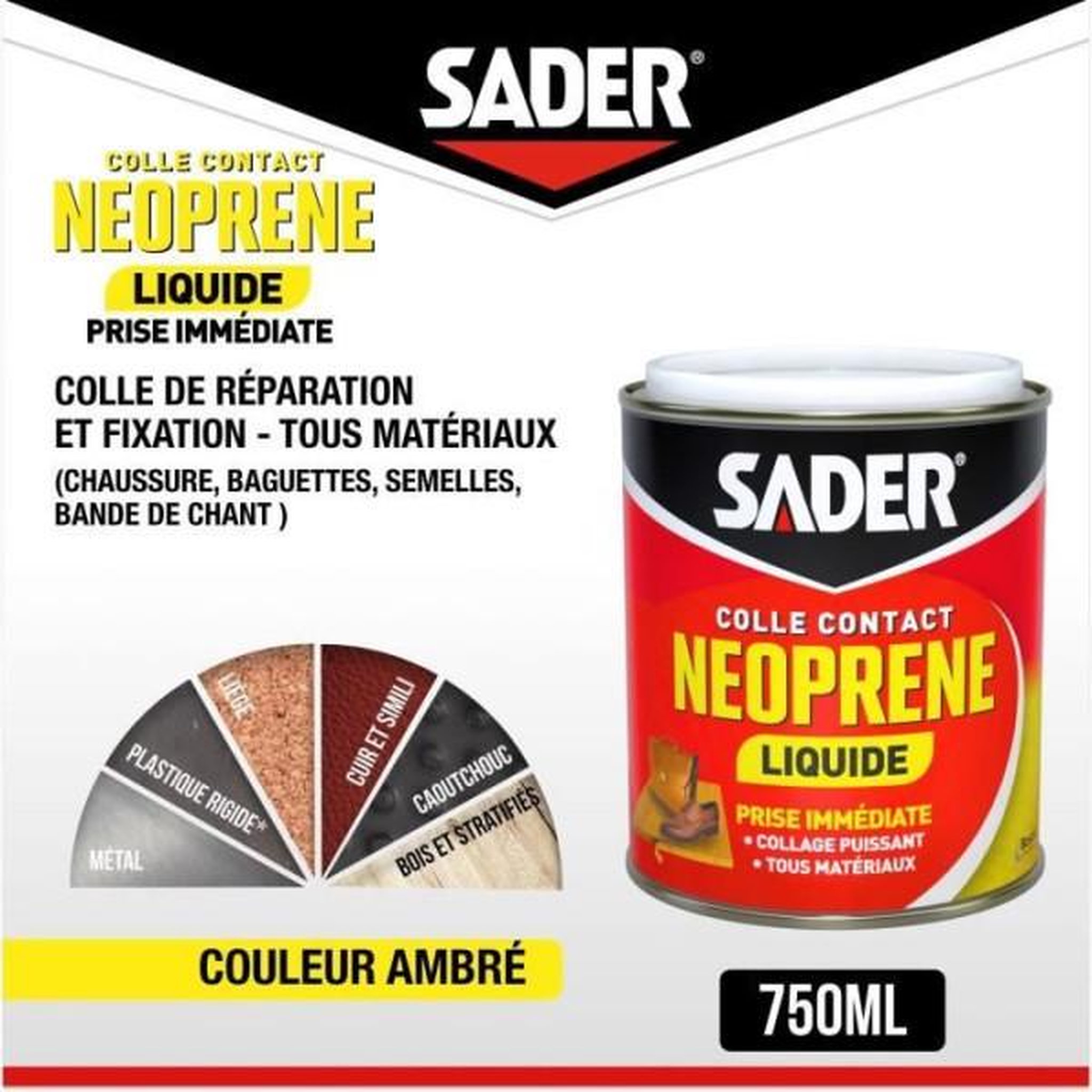 Voir la diapositive 2 : Sader Colle contact néoprene liquide extra forte - SADER - Tous matériaux - Prise immédiate - Boîte 750 ml