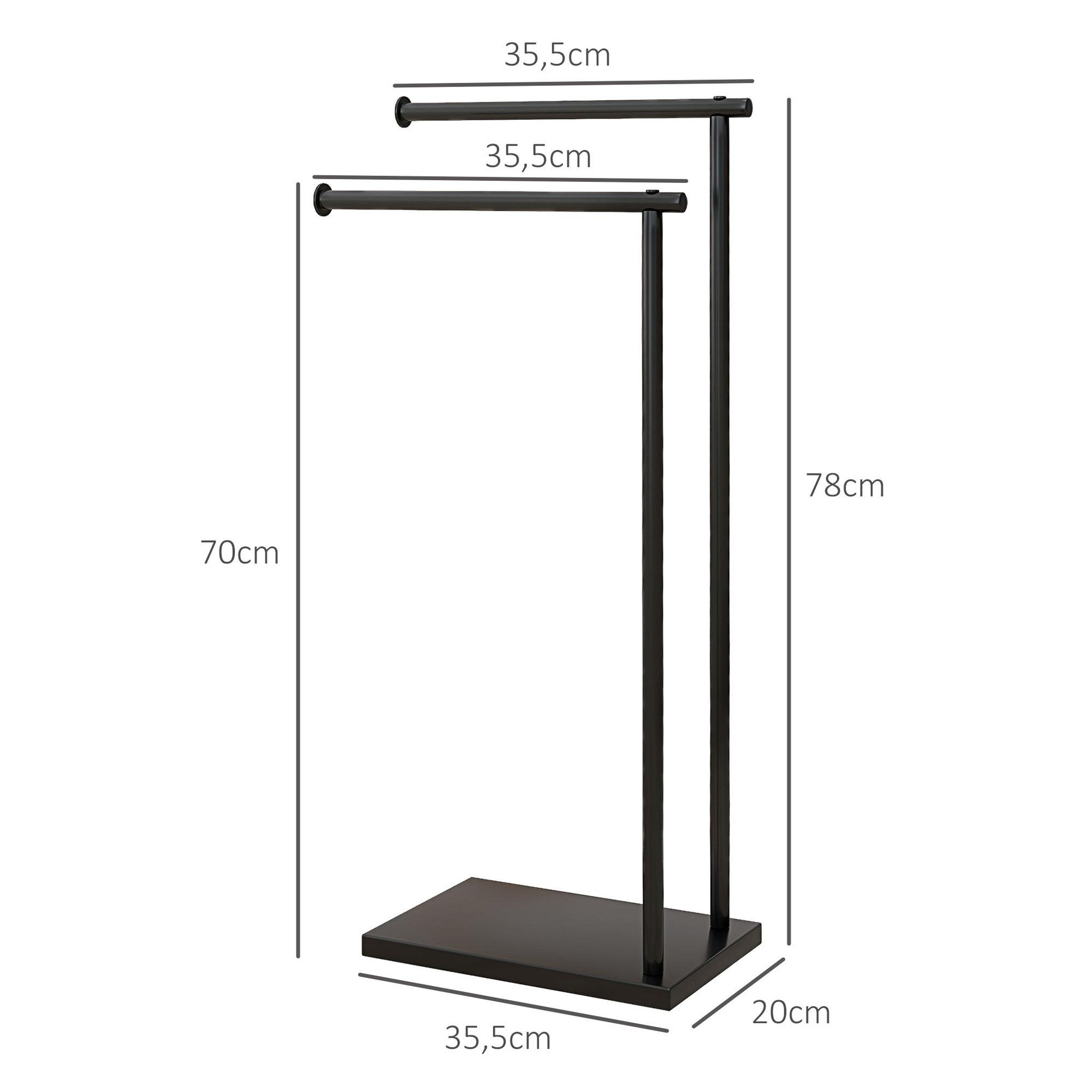 Voir la diapositive 3 : HOMCOM Porte-serviettes sur pied 2 niveaux dim. 35,5l x 20l x 78h cm métal noir
