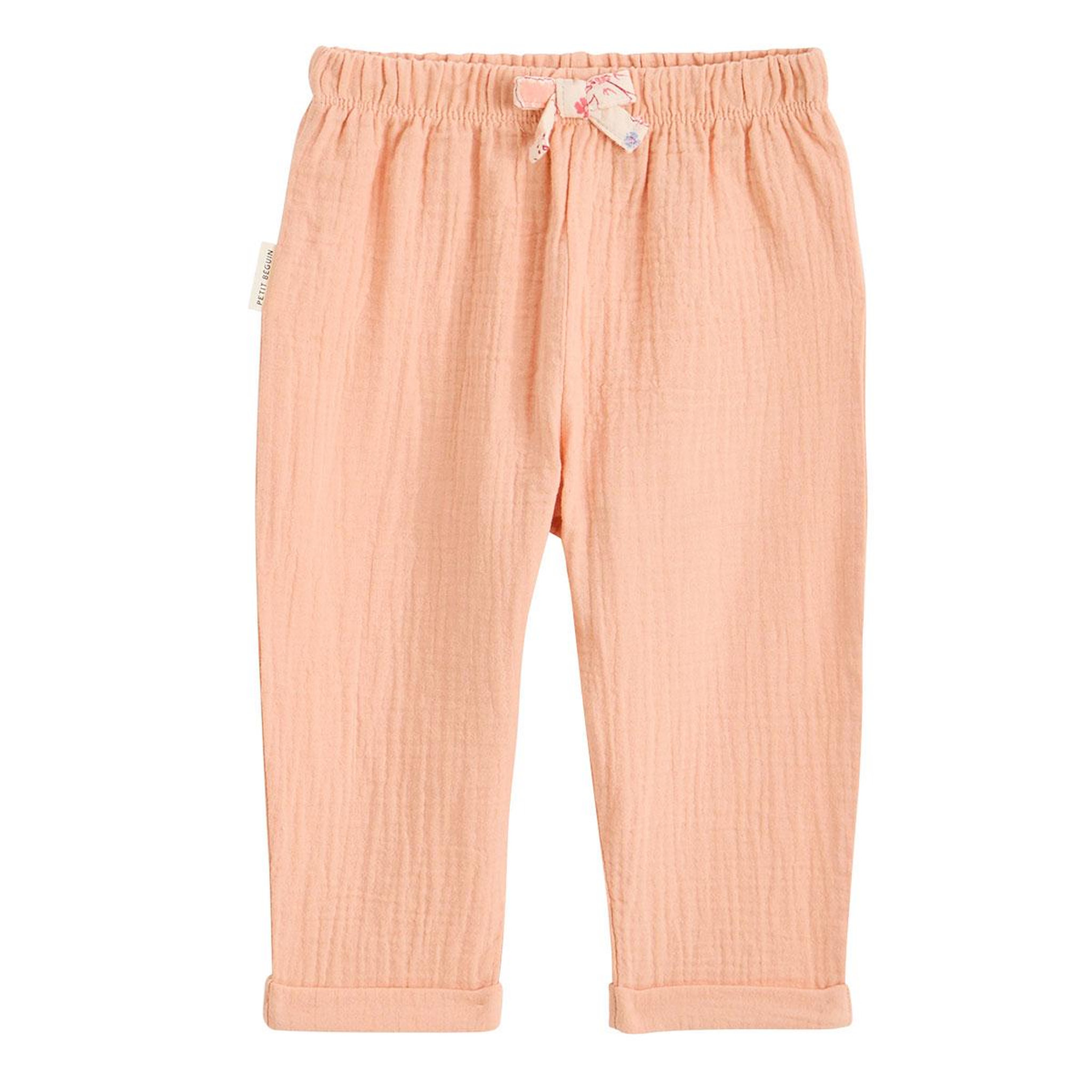 Petit Béguin Pantalon enfant en gaze de coton santa giulia. Coloris disponibles : Rose
