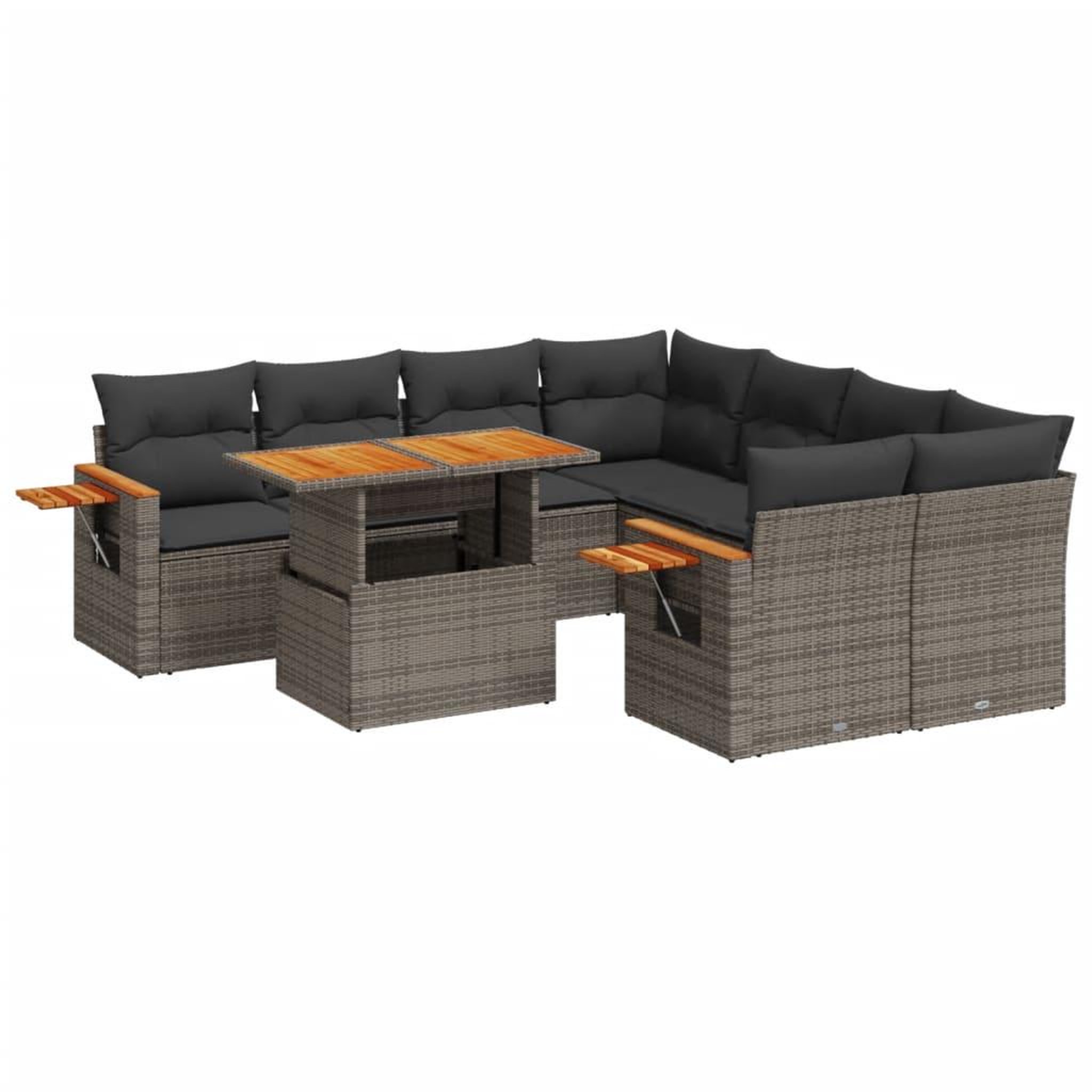 Voir la diapositive 2 : VIDAXL Salon de jardin 9 pcs avec coussins gris resine tressee