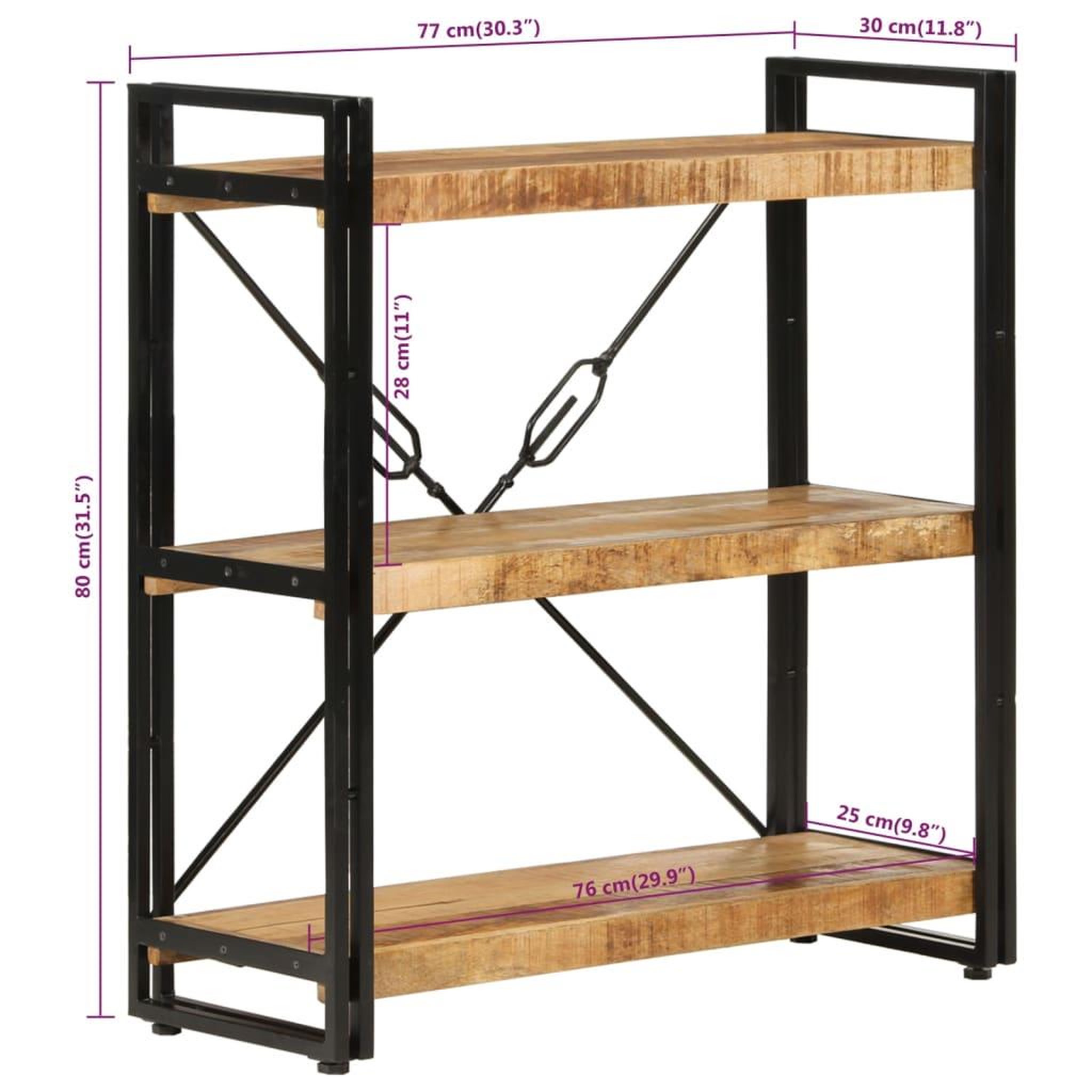Voir la diapositive 6 : VIDAXL Bibliotheque 3 niveaux 77x30x80 cm bois massif manguier et fer