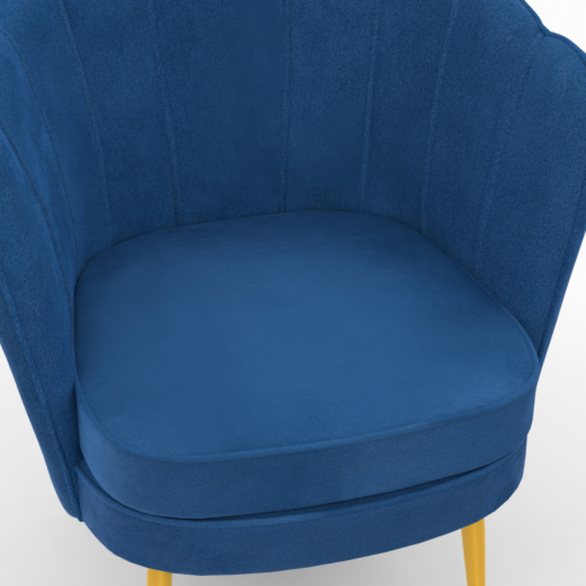ID MARKET Fauteuil coquillage ADELLA bleu nuit en velours pieds dorés