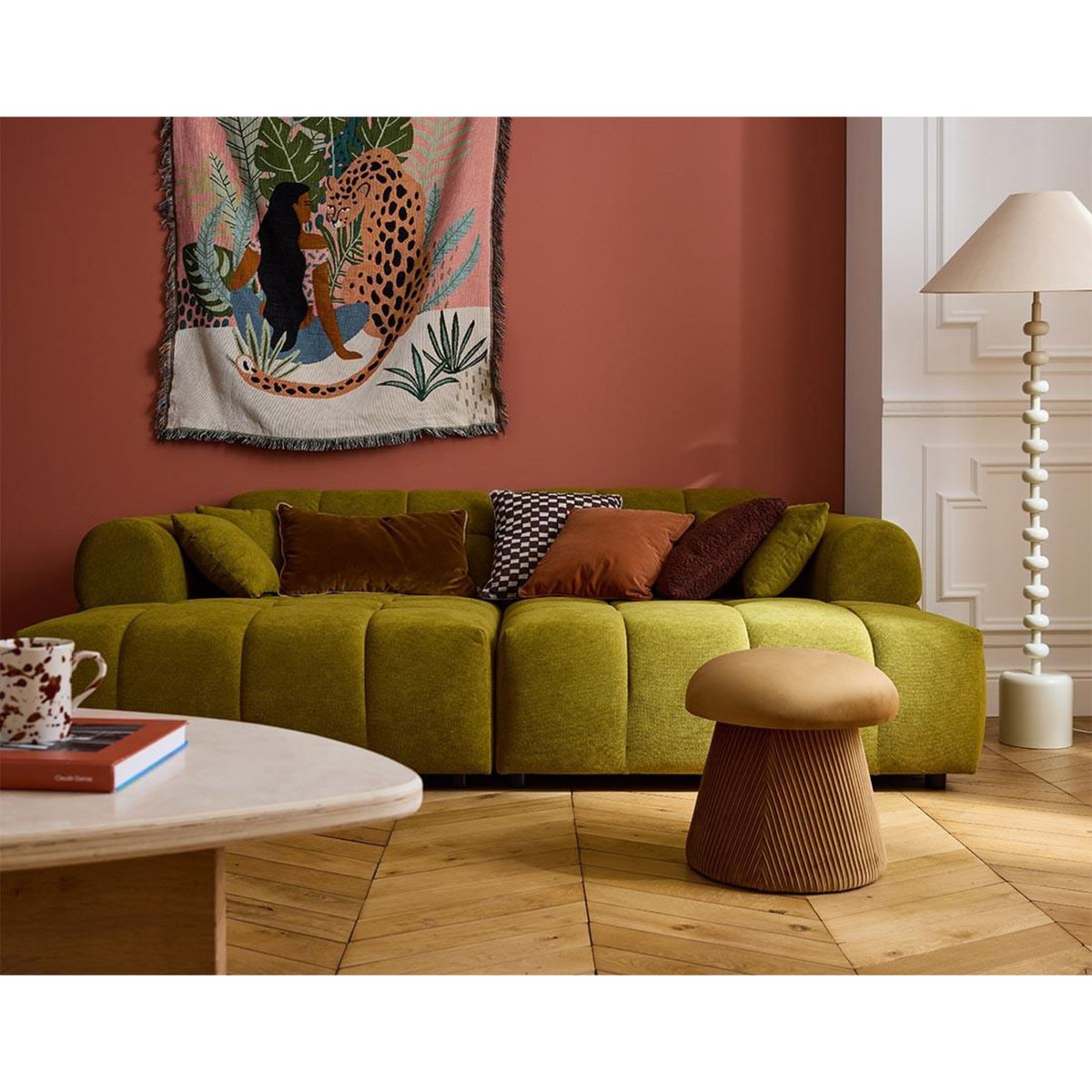 LISA DESIGN Ray - canapé droit 4 places avec double méridienne - assise profonde - en tissu texturé