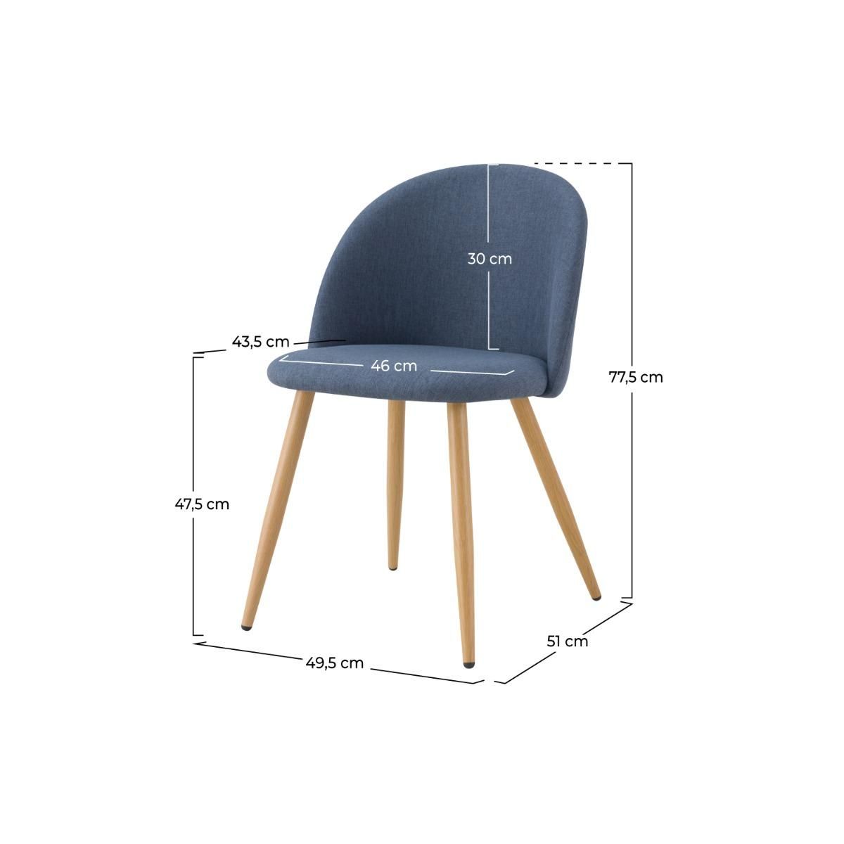 Rendez vous déco Lot de 2 chaises en tissu bleu et pieds en métal effet bois - Cozy