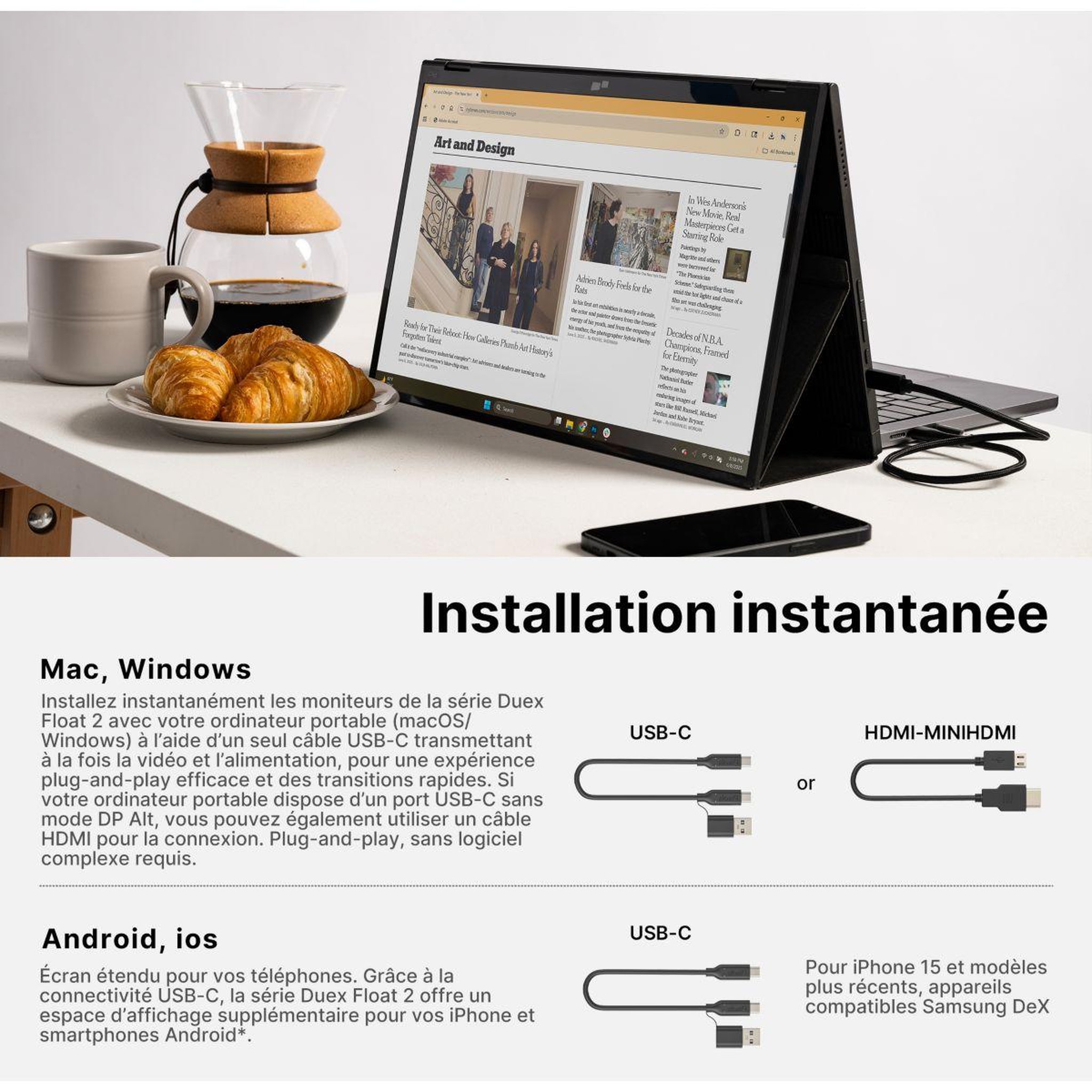 Voir la diapositive 4 : MOBILE PIXELS Ecran pc portable Duex Float 2 Pro 16  QHD 120Hz IPS