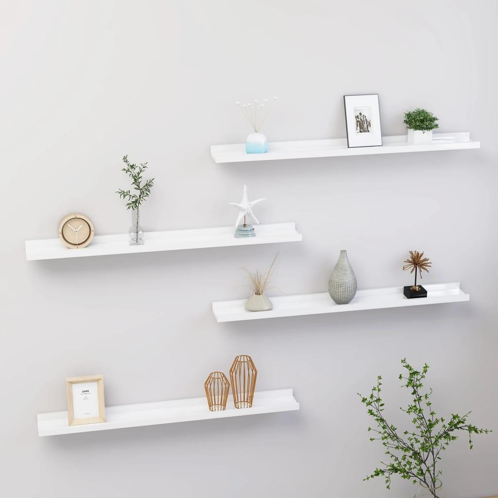 Voir la diapositive 1 : VIDAXL Etageres murales 4 pcs Blanc brillant 80x9x3 cm