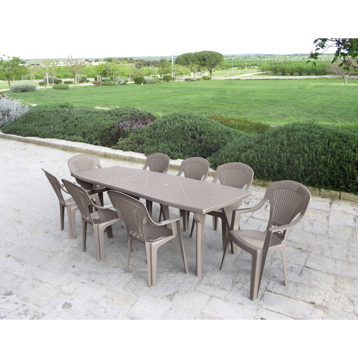 Lot de 8 fauteuils de jardin - Résine - Taupe - STRESA