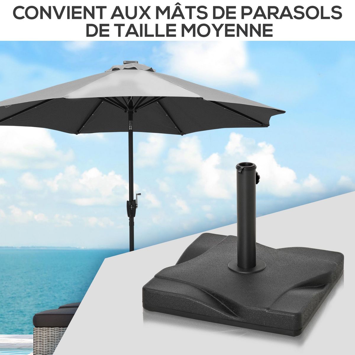 OUTSUNNY Pied de parasol base de lestage parasol carré dim. 41,5L x 41,5I x 35H cm poids net 20 Kg ciment HDPE noir