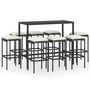 Voir la diapositive 2 : VIDAXL Ensemble de bar de jardin 9 pcs et coussins Resine tressee Noir