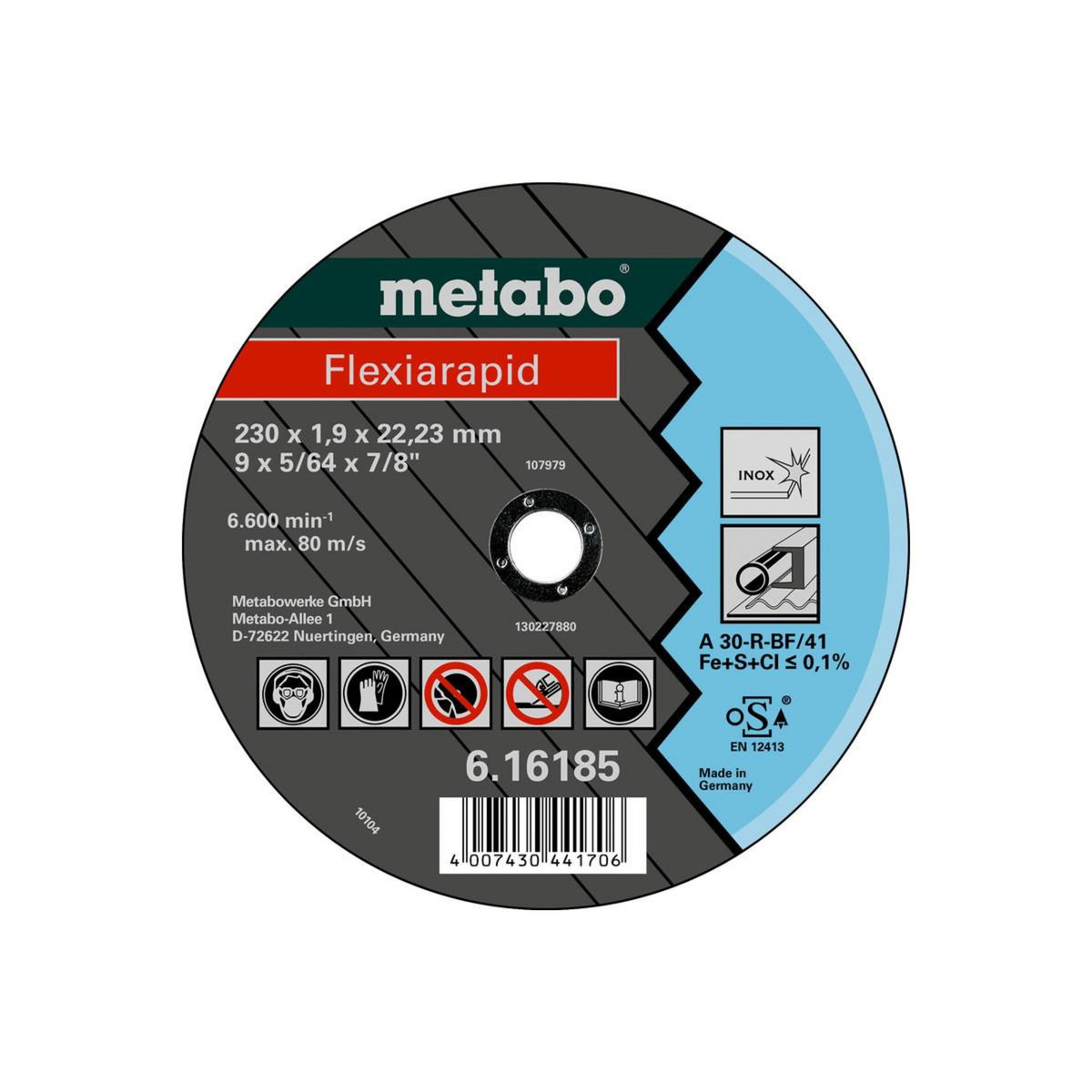 METABO SAS Meules de tronçonnage Flexiarapid 115x1,6x22,2 acier inoxydable