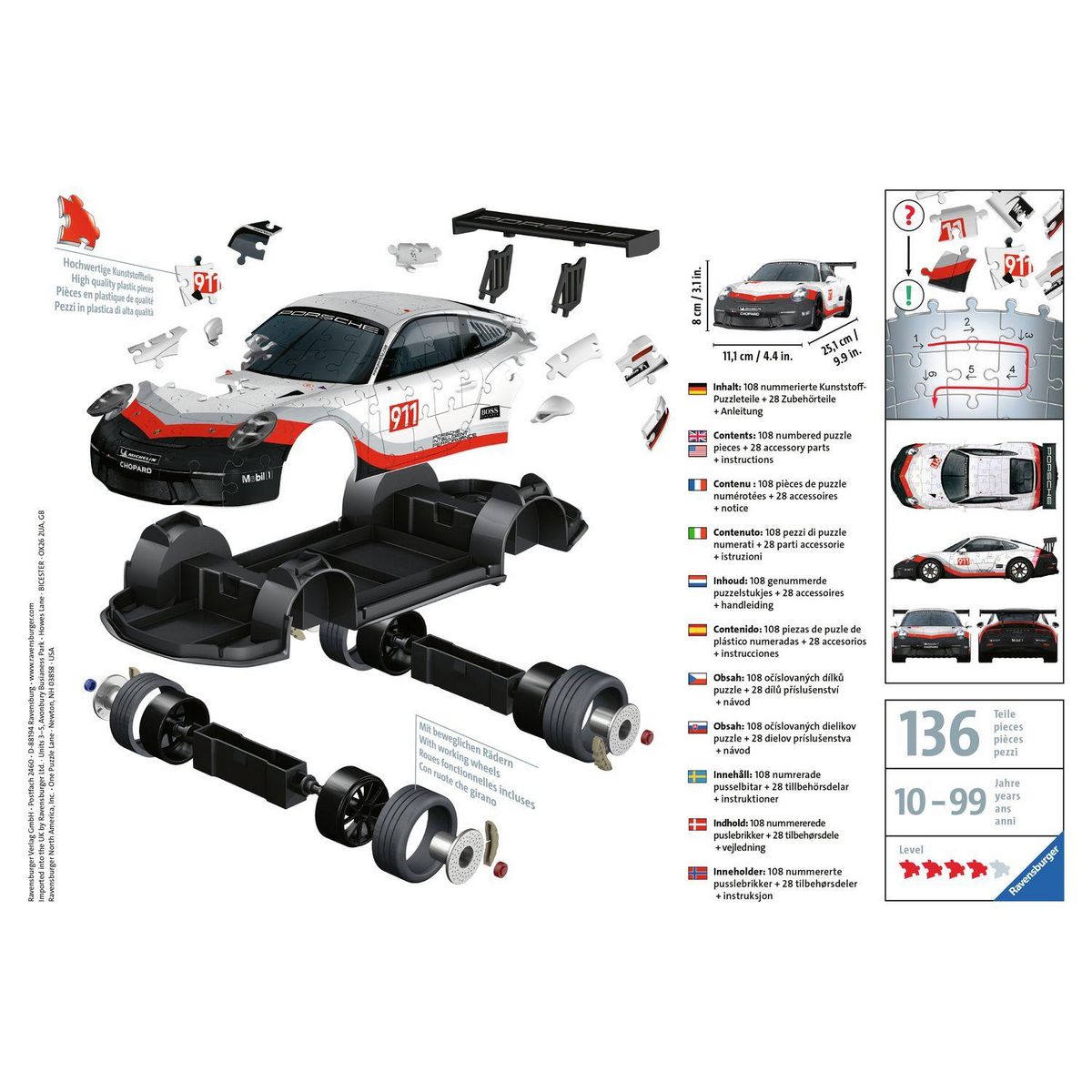 RAVENSBURGER Puzzle 3D 108 pièces Porsche 911 GT3 Cup