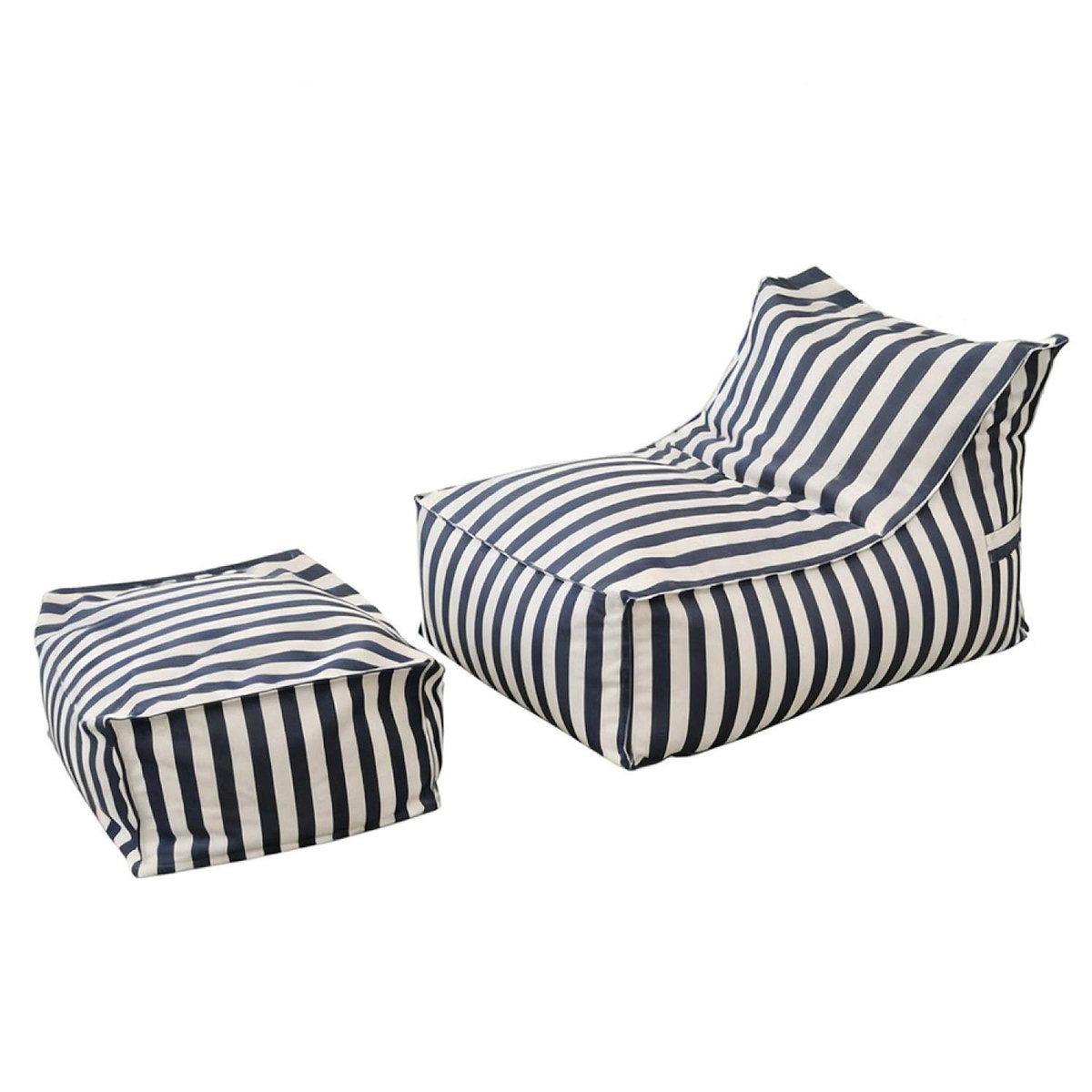 CONCEPT USINE Ensemble de poufs d'extérieur rayés bleu déperlant et POSITANO