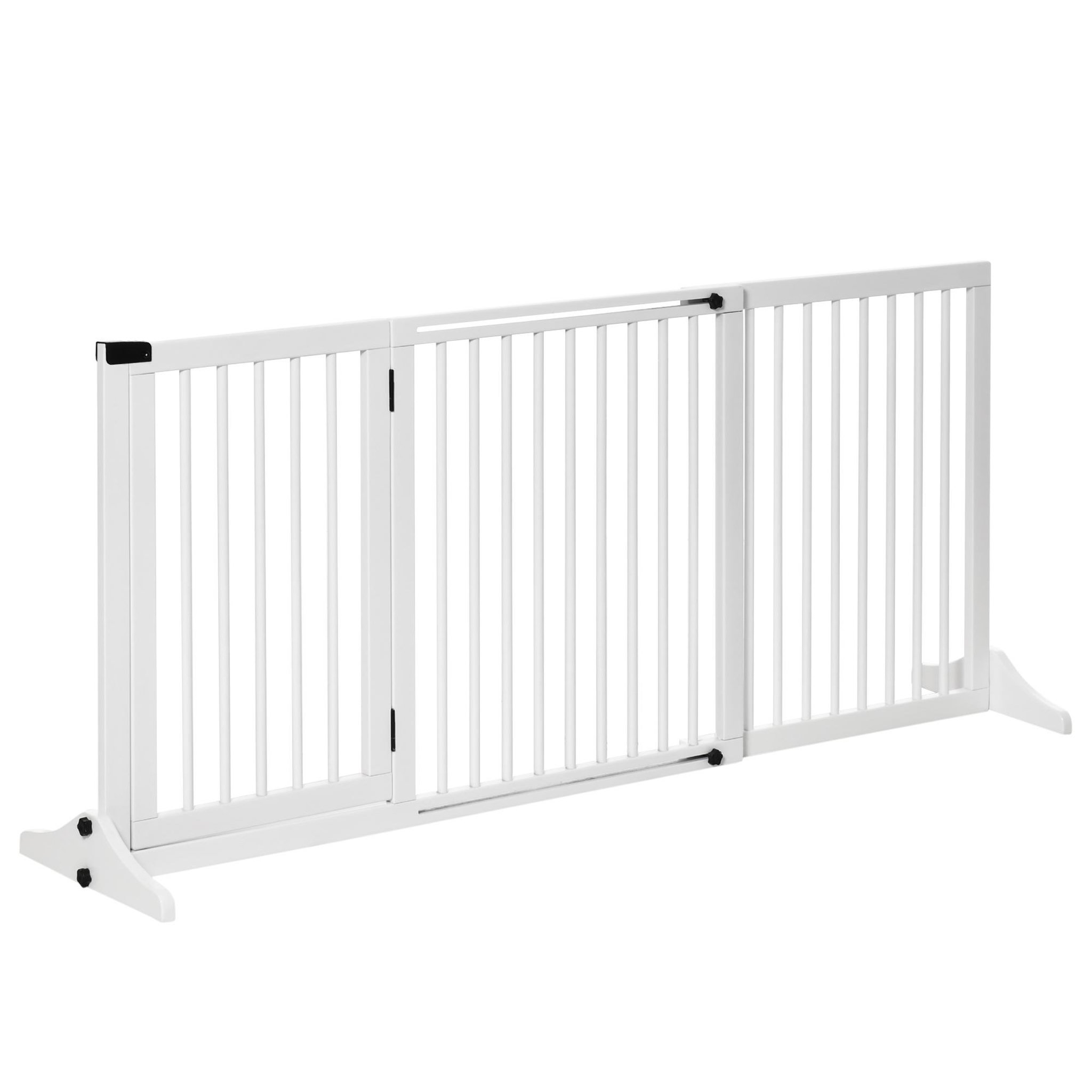 PAWHUT Barrière de sécurité chien barrière autoportante longueur réglable porte verrouillable intégrée dim. 113-166l x 36l x 71h cm sapin blanc