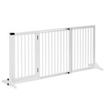 PAWHUT Barrière de sécurité chien barrière autoportante longueur réglable porte verrouillable intégrée dim. 113-166L x 36l x 71H cm sapin blanc