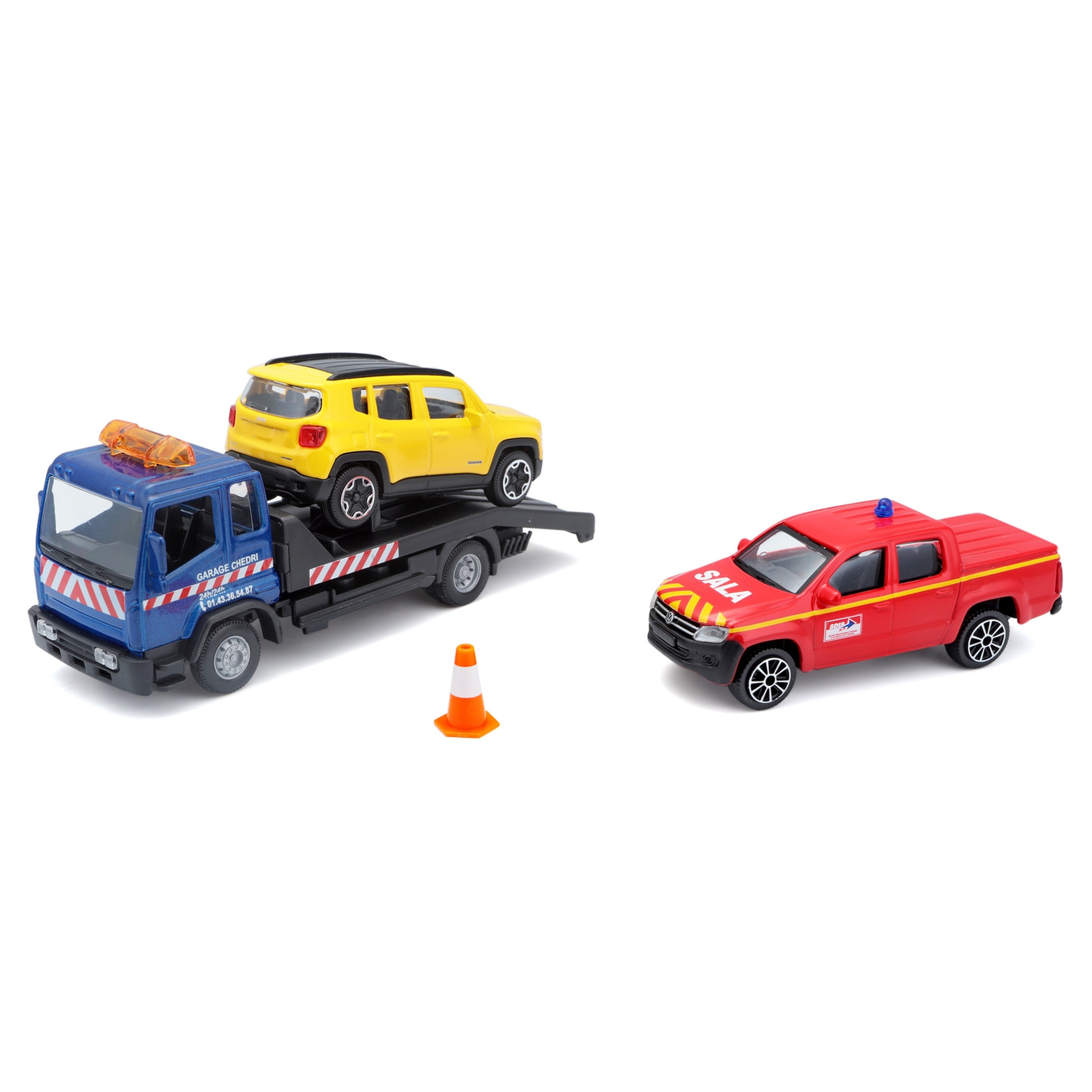 Voir la diapositive 1 : BURAGO Miniature camion dépanneuse avec véhicule et véhicule d'urgence 1/43e