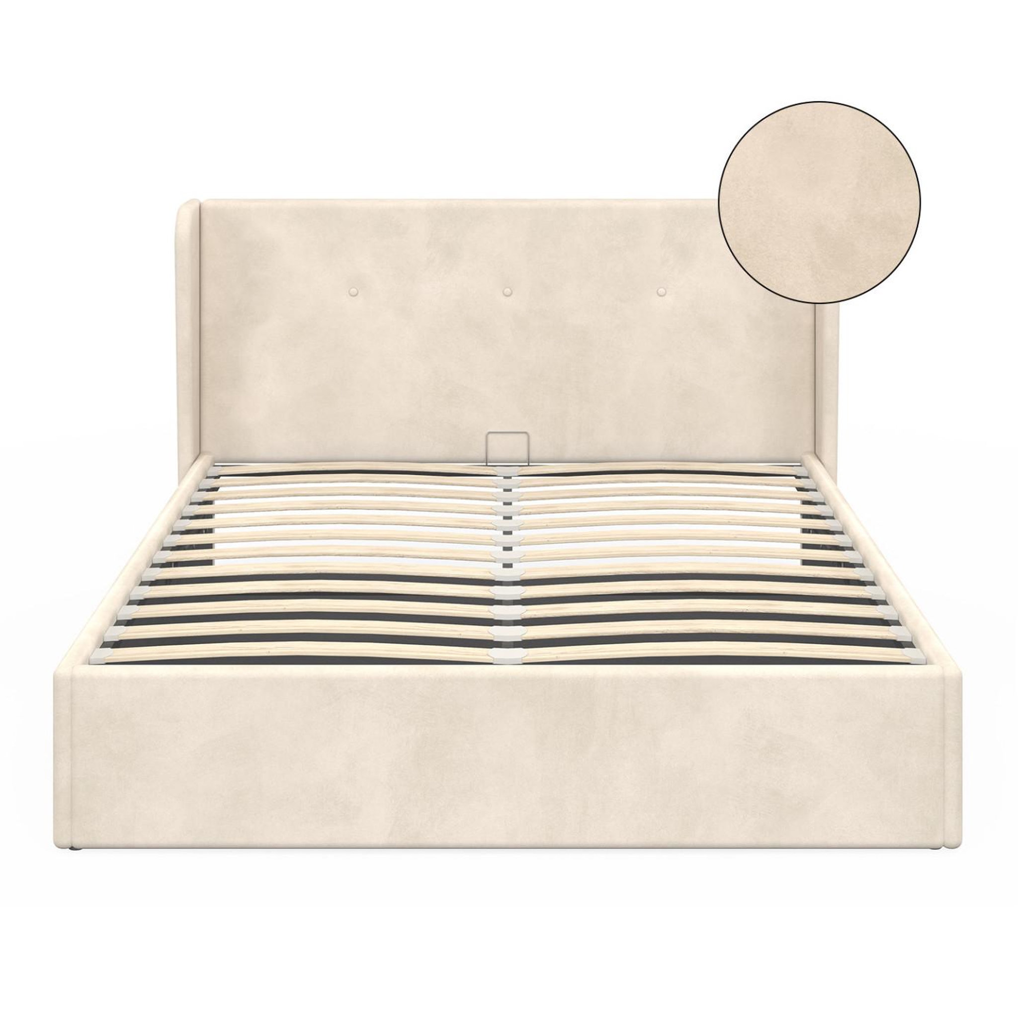 Voir la diapositive 3 : ID MARKET Lit coffre double orea avec tête de lit enveloppante et sommier 140 x 190 cm velours beige