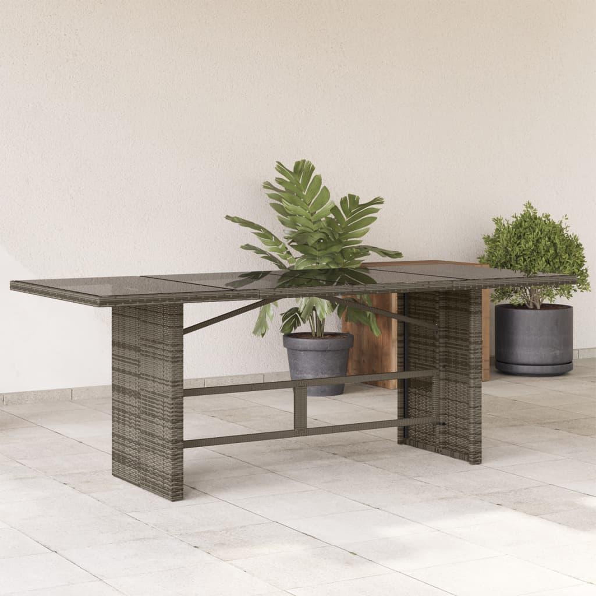 VIDAXL Table de jardin dessus en verre gris 190x80x74cm resine tressee