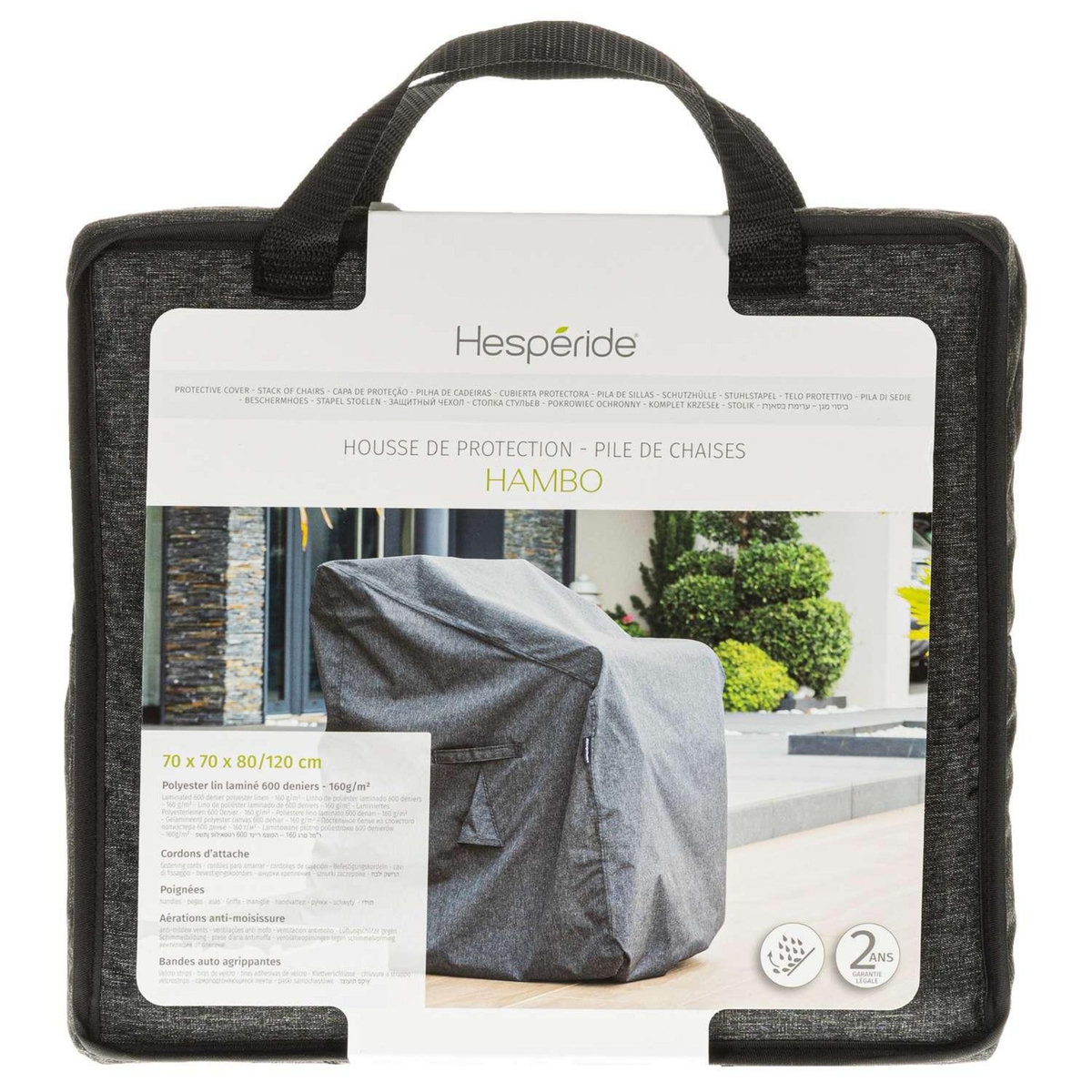 HESPERIDE Housse de protection pour pile de chaises HAMBO - 120 x 70 x 70 cm - Gris