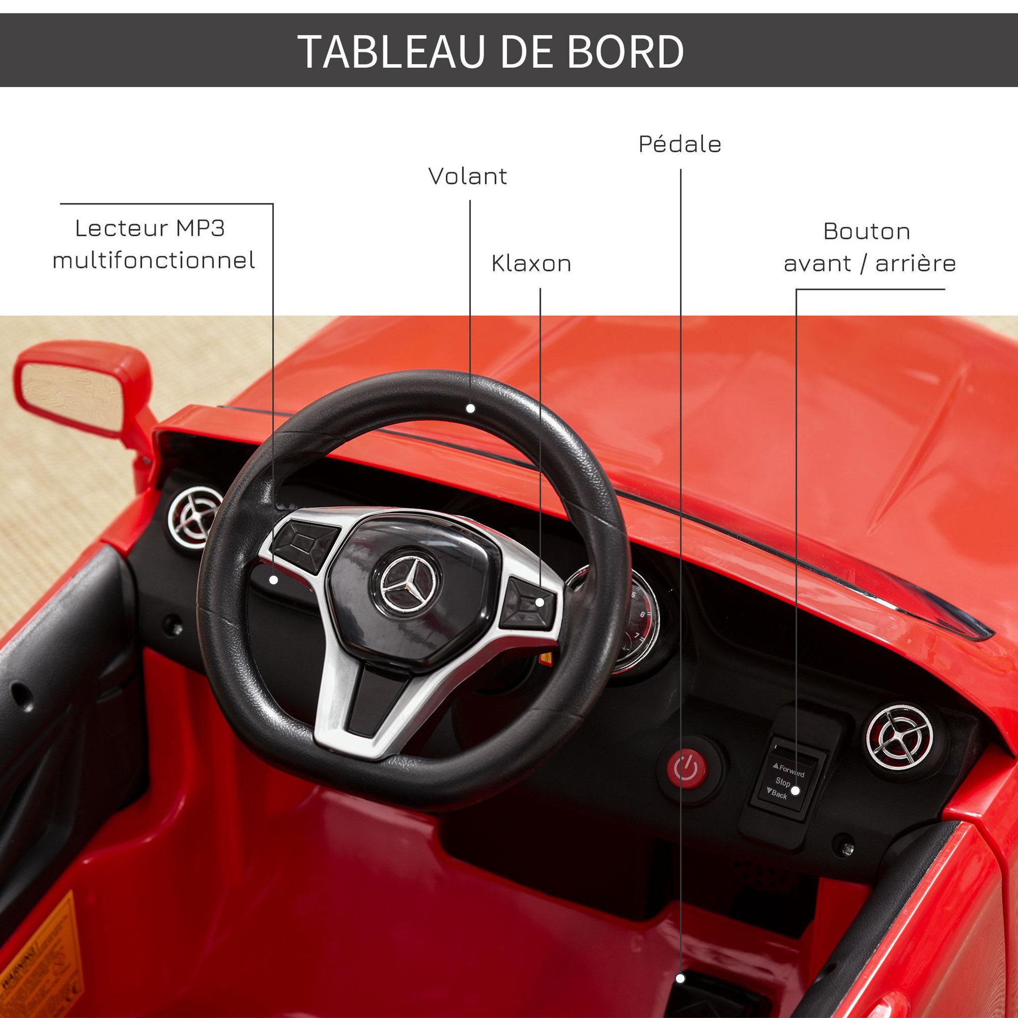 Voir la diapositive 6 : HOMCOM Voiture véhicule électrique enfant 6 V 3 Km/h max. télécommande effets sonores + lumineux Mercedes GLA AMG rouge
