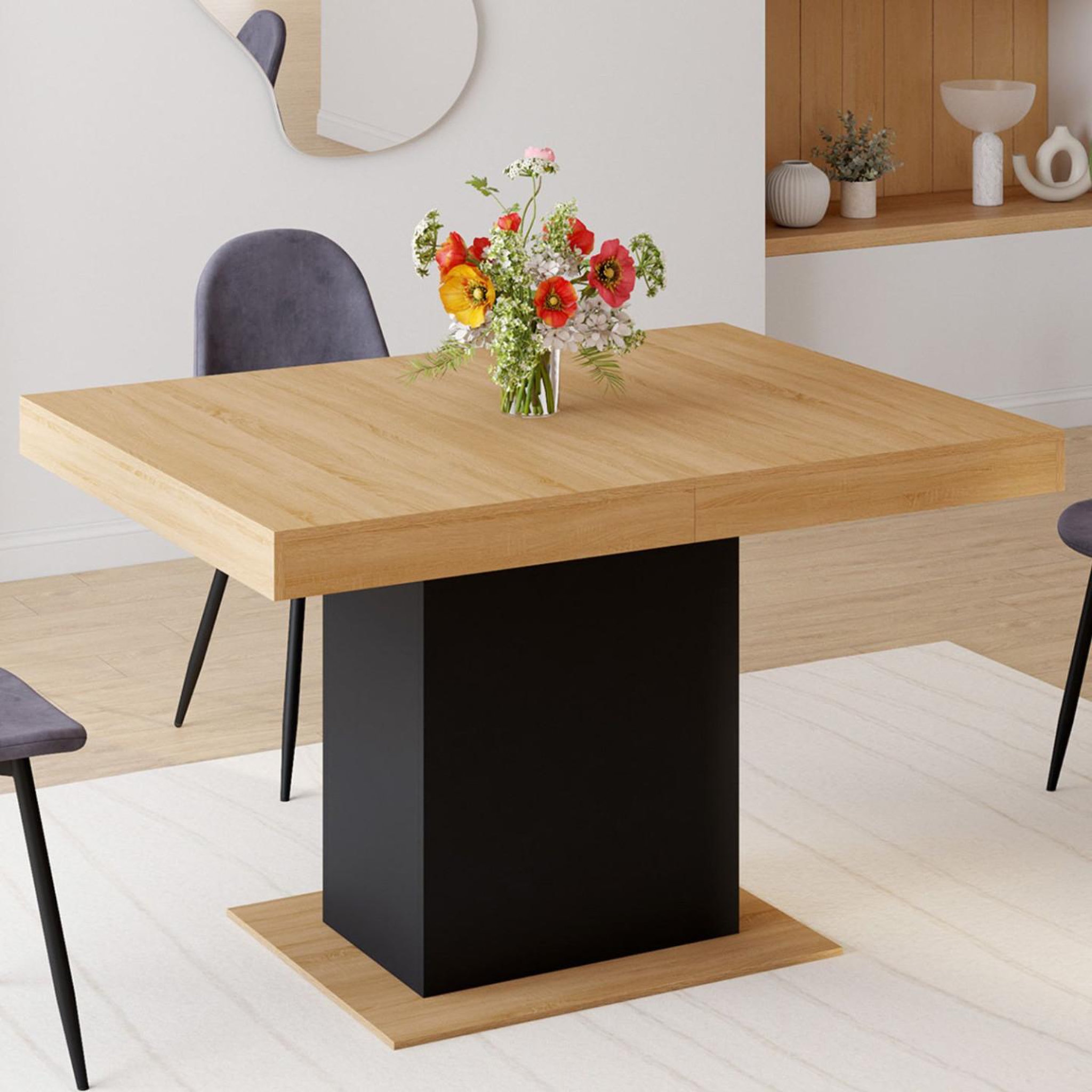 Voir la diapositive 4 : ID MARKET Table à manger extensible rectangle eden 4-6 personnes bois et noir 120-160 cm