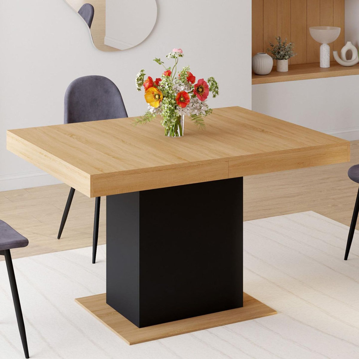 ID MARKET Table à manger extensible rectangle EDEN 4-6 personnes bois et noir 120-160 cm