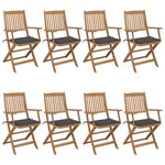 VIDAXL Chaises pliables de jardin lot de 8 avec coussins Bois d'acacia