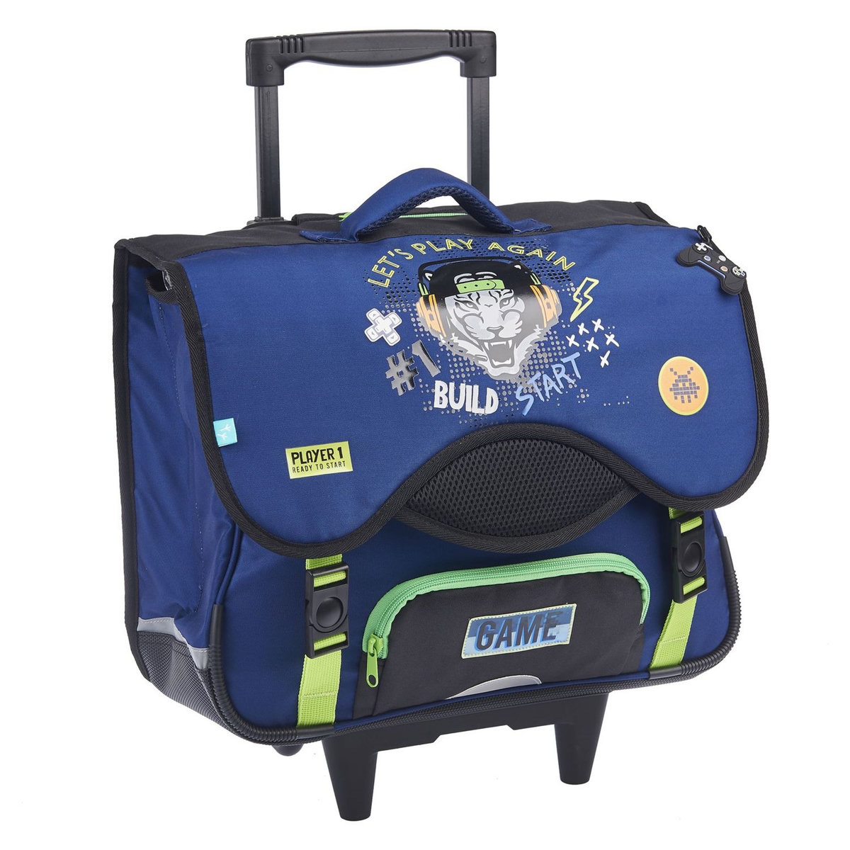 AUCHAN Cartable à roulettes bleu MODERN GAMING