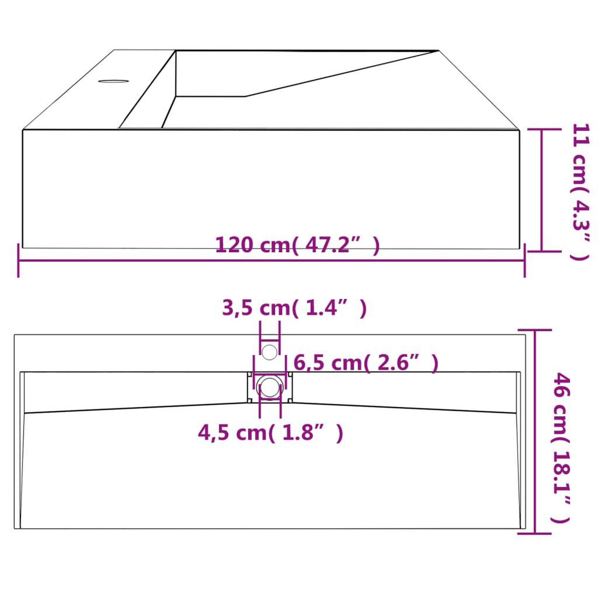 Voir la diapositive 6 : VIDAXL Vasque 120x46x11 cm fonte minerale/marbre anthracite