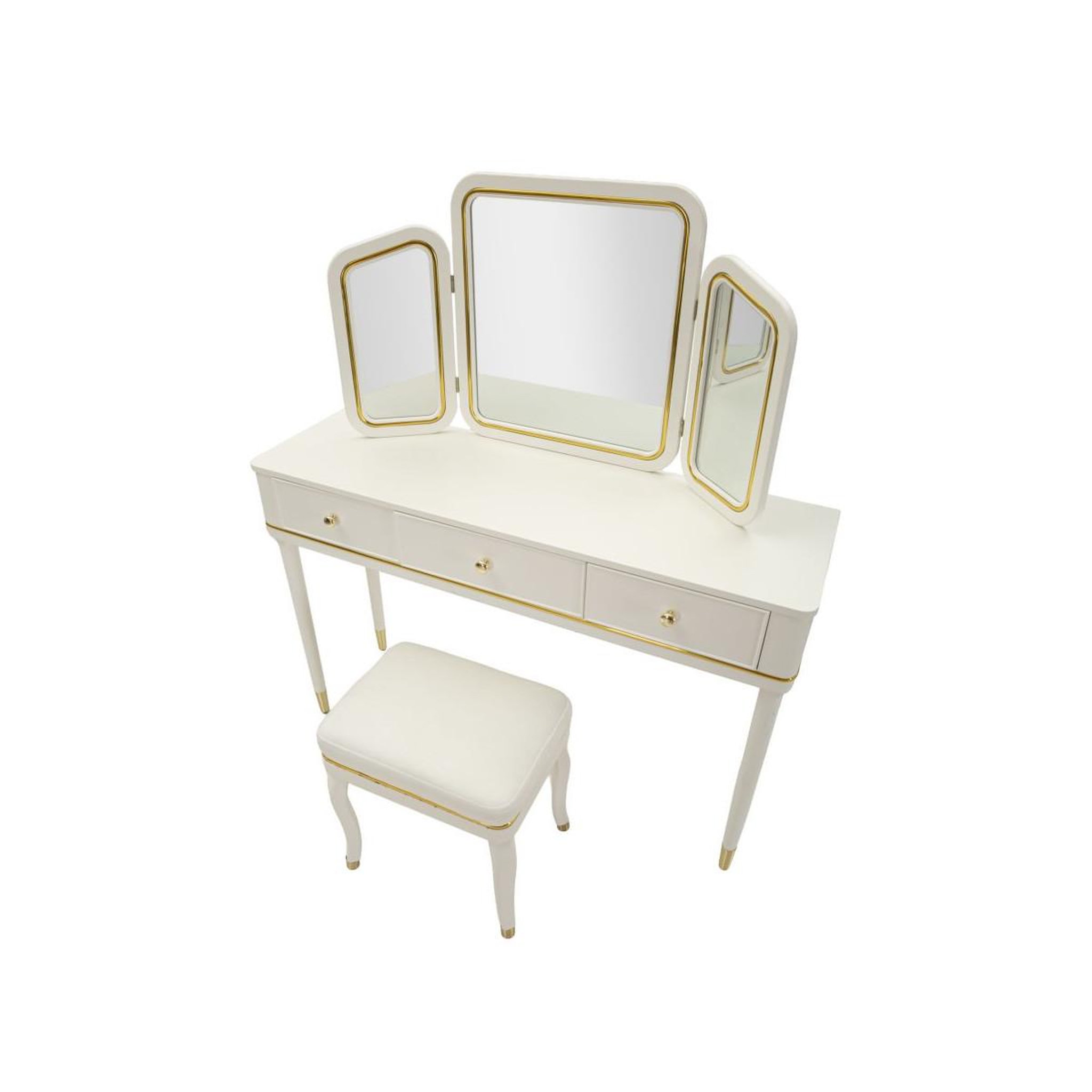 Voir la diapositive 3 : Paris Prix Coiffeuse avec miroir & tabouret  camille  120cm blanc
