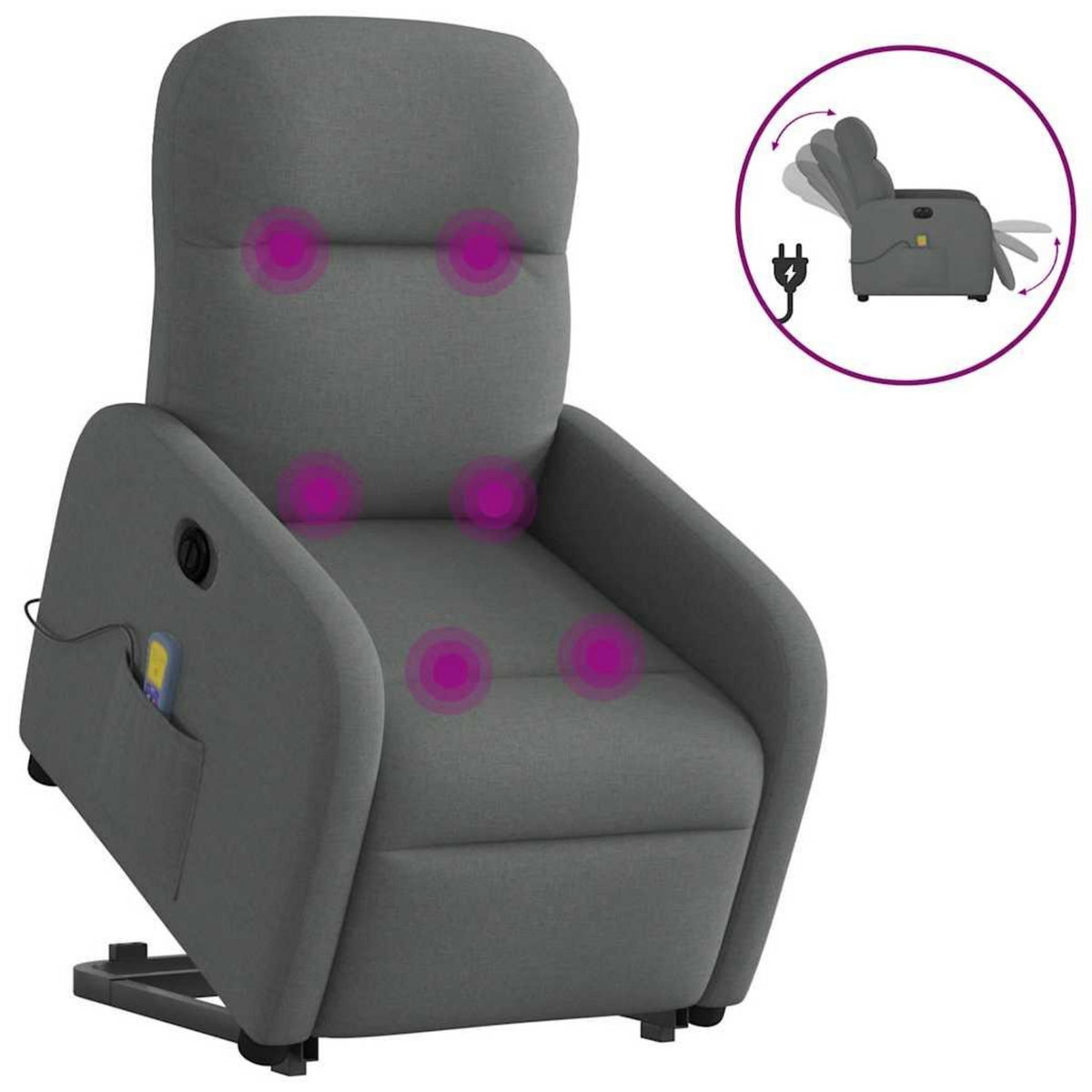 VIDAXL Fauteuil inclinable de massage electrique Gris fonce Tissu