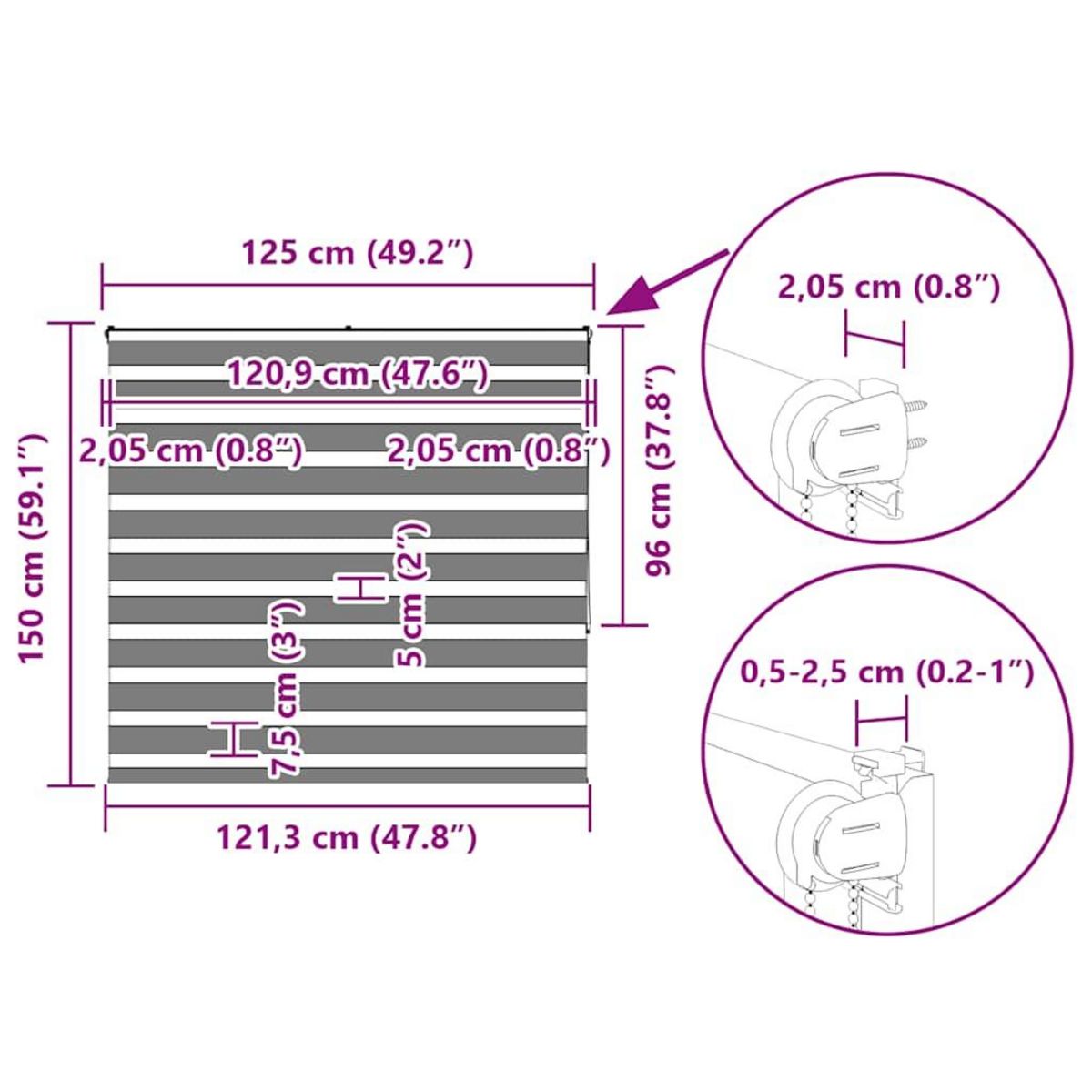 VIDAXL Store zebre marron 125x150cm largeur du tissu 120,9cm polyester