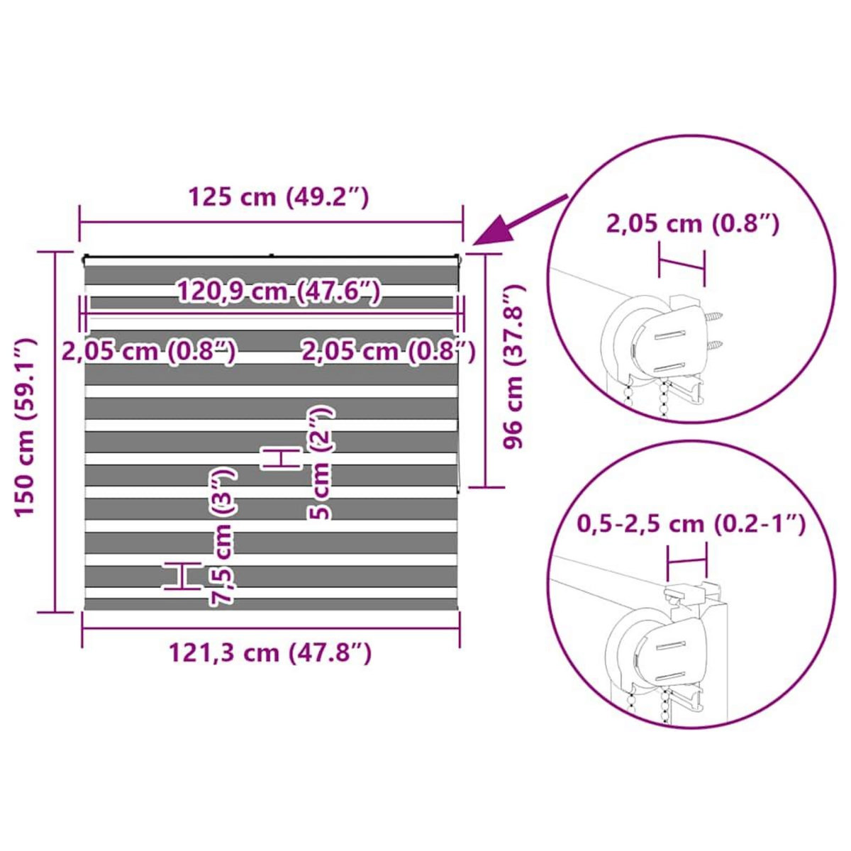 VIDAXL Store zebre marron 125x150cm largeur du tissu 120,9cm polyester